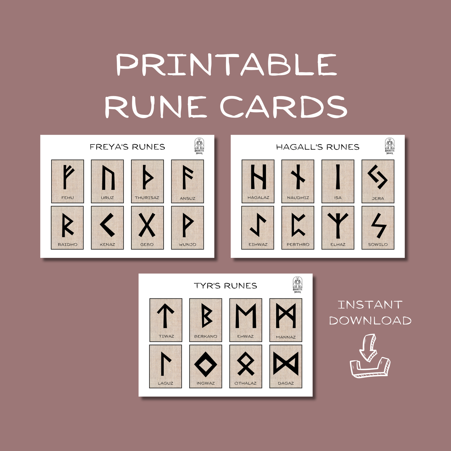Printable rune cards Baguette Magick