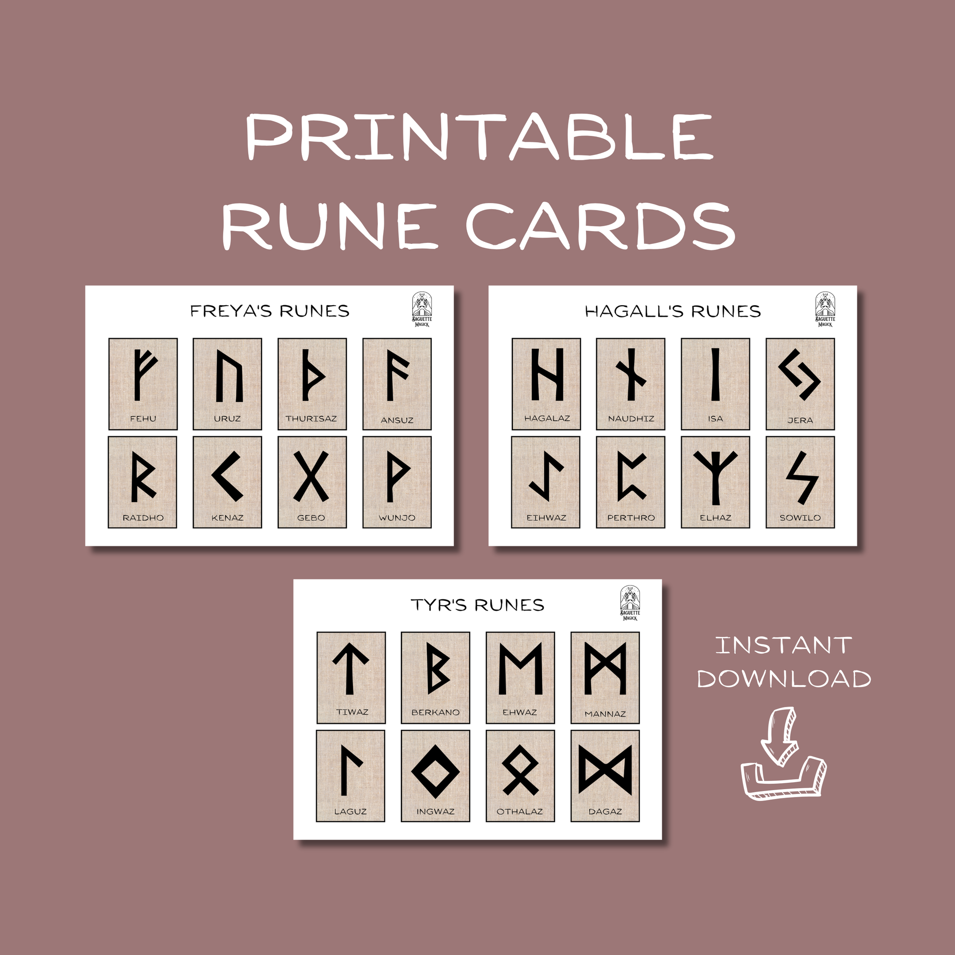 Printable rune cards Baguette Magick
