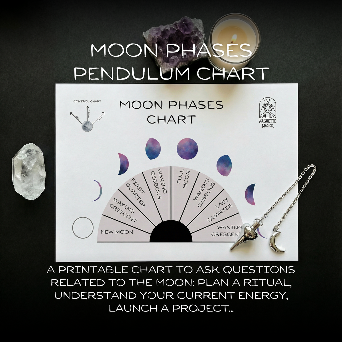 Moon phases printable pendulum chart Baguette Magick