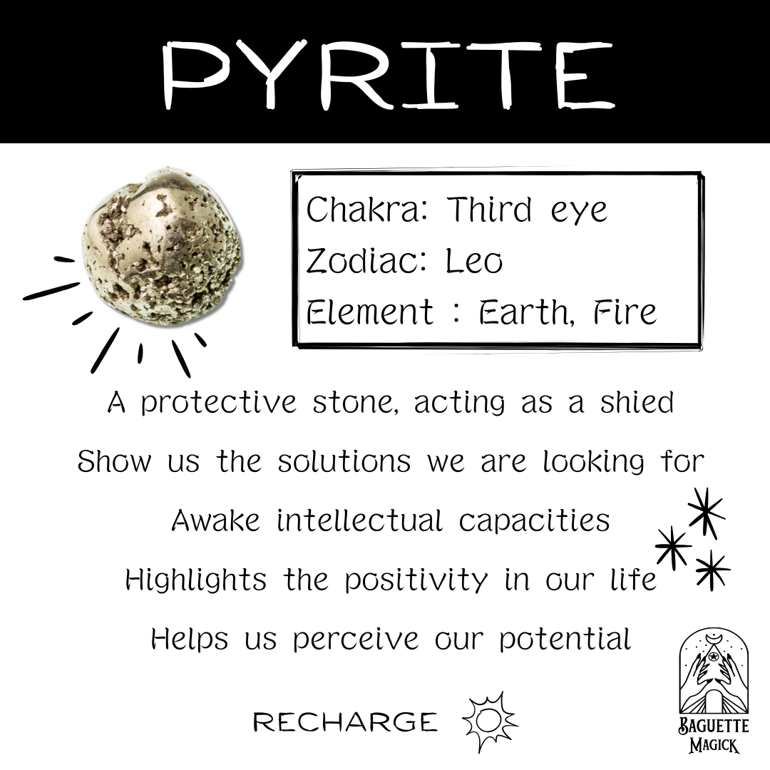 Teardrop Iron Pyrite gemstone and stainless steel necklace Baguette Magick