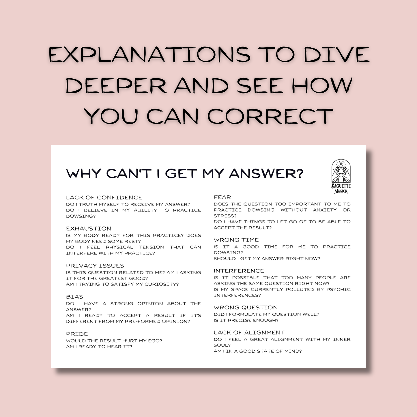 "Why can't I get my answer" printable pendulum chart Baguette Magick