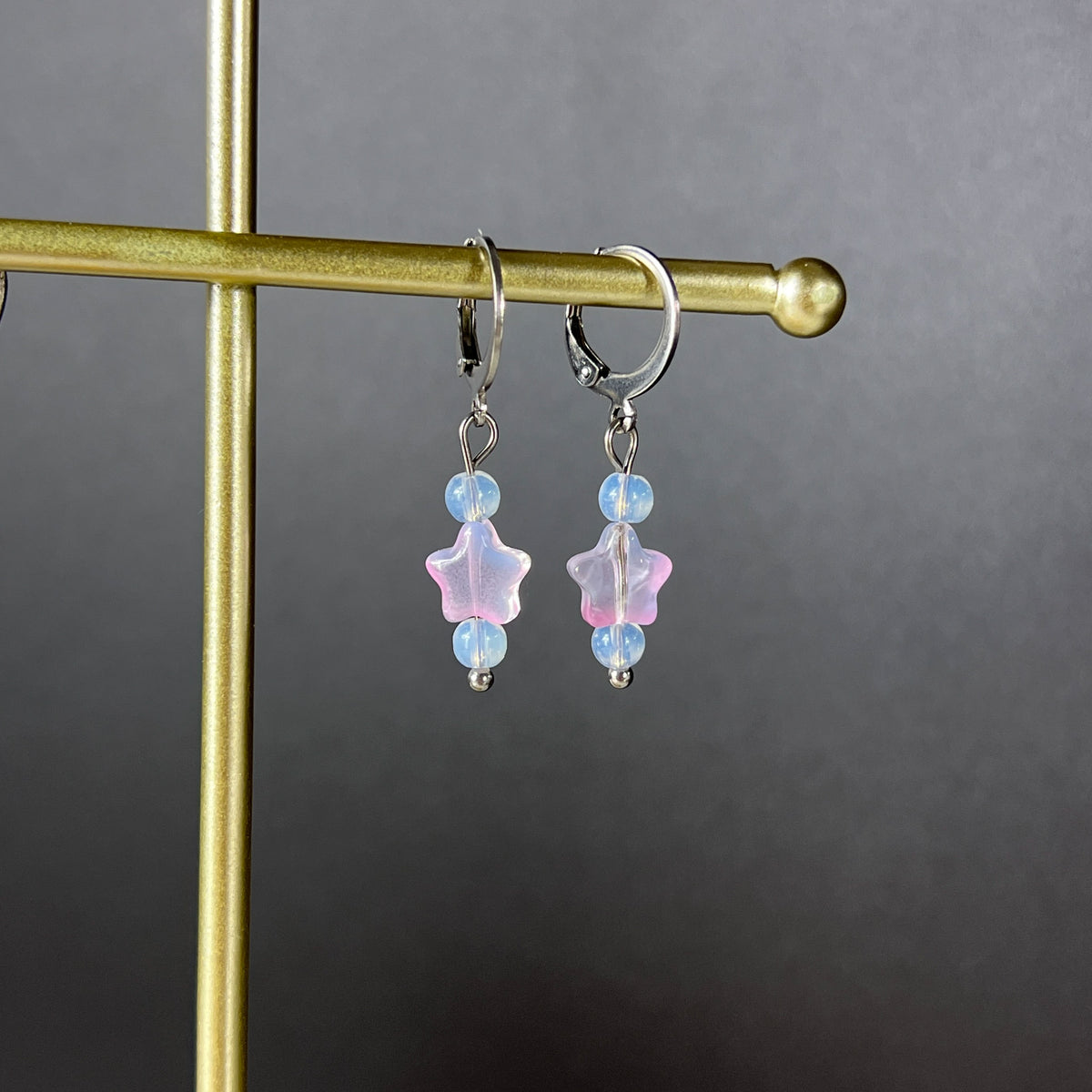 Pastel stars earrings, sweet and cute jewelry, opalite, acrylic, stainless steel Baguette Magick