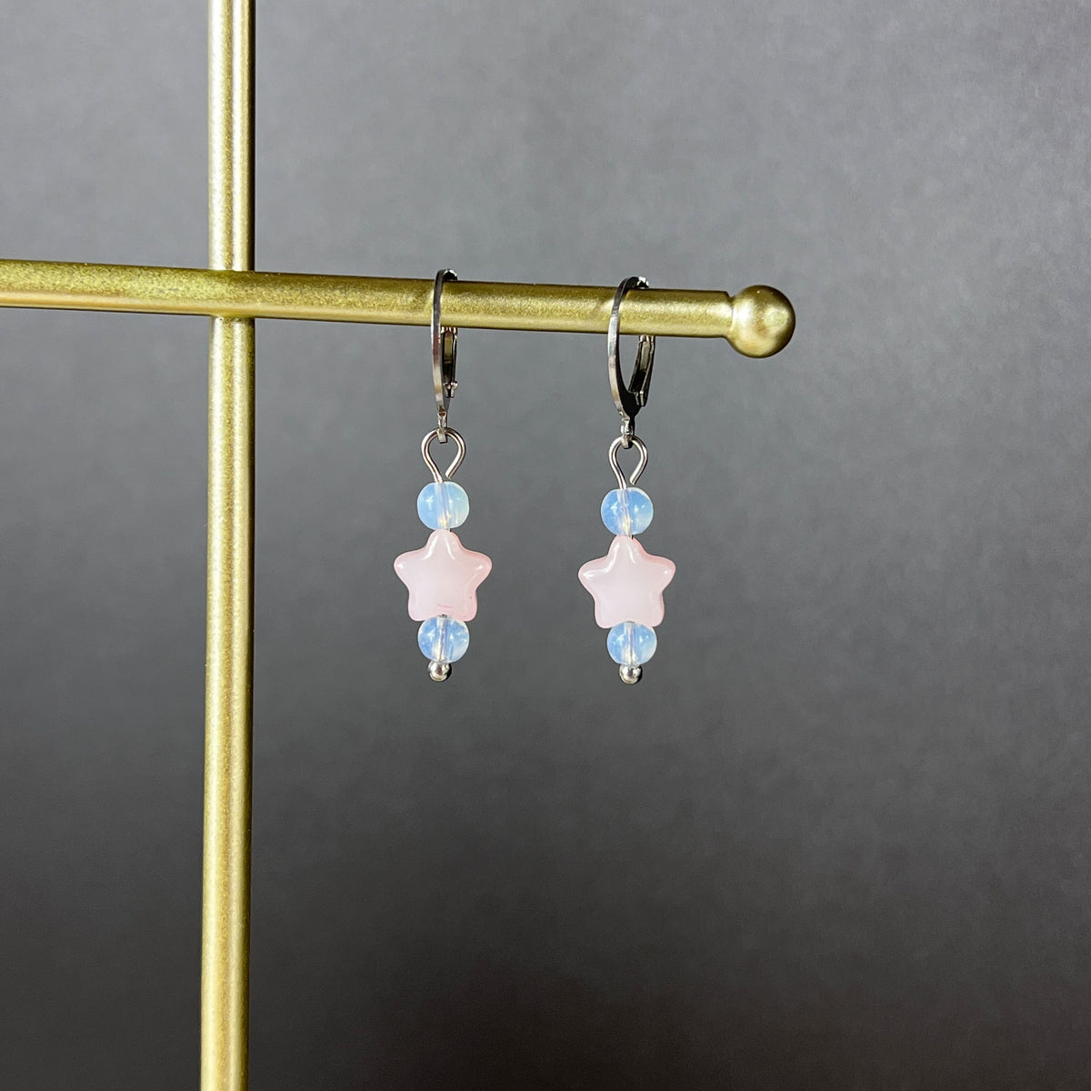 Pastel stars earrings, sweet and cute jewelry, opalite, acrylic, stainless steel Baguette Magick