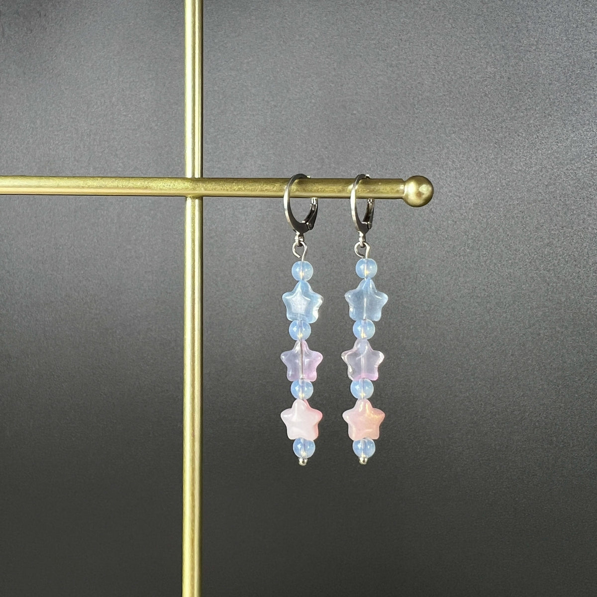 Pastel stars earrings, sweet and cute jewelry, opalite, acrylic, stainless steel Baguette Magick