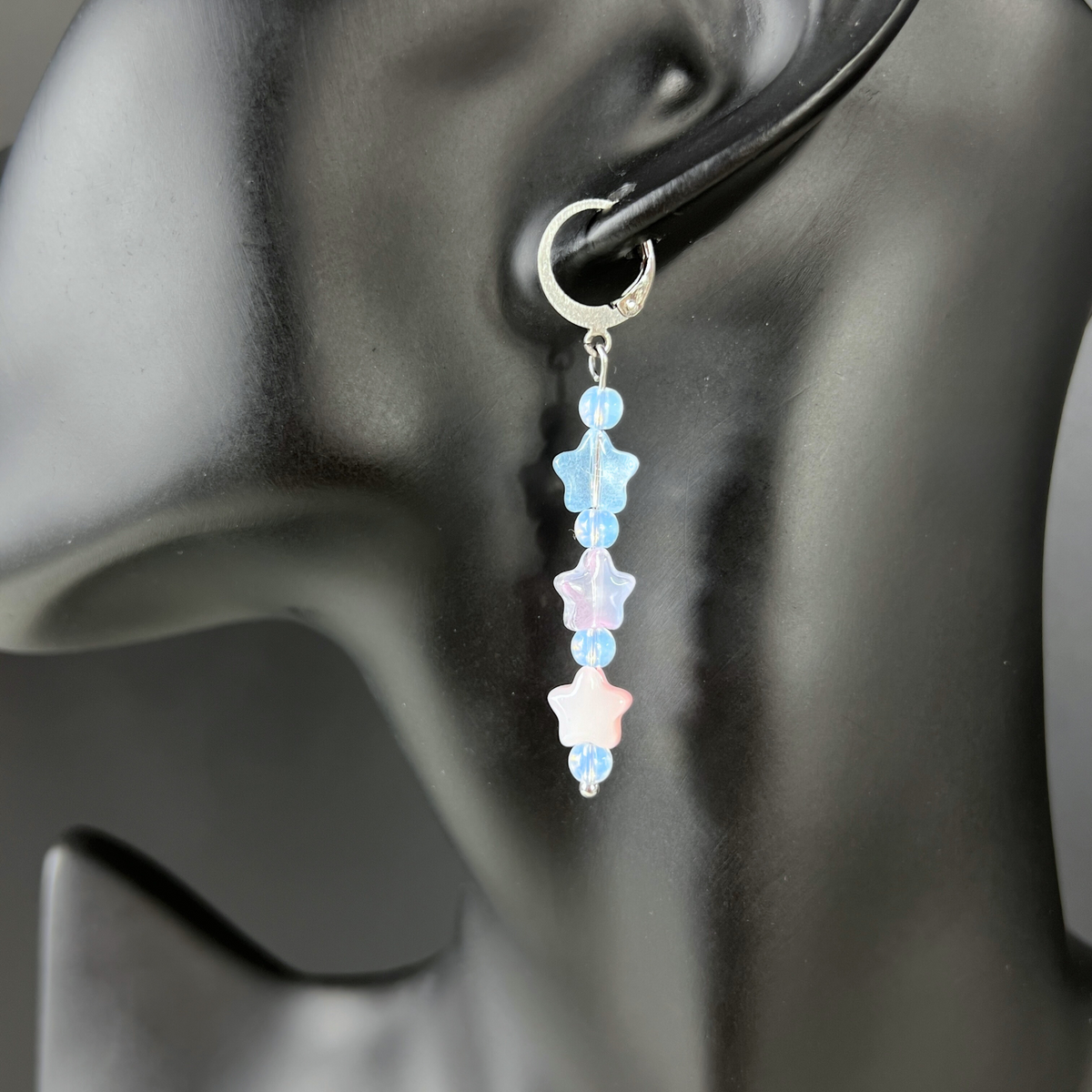 Pastel stars earrings, sweet and cute jewelry, opalite, acrylic, stainless steel Baguette Magick