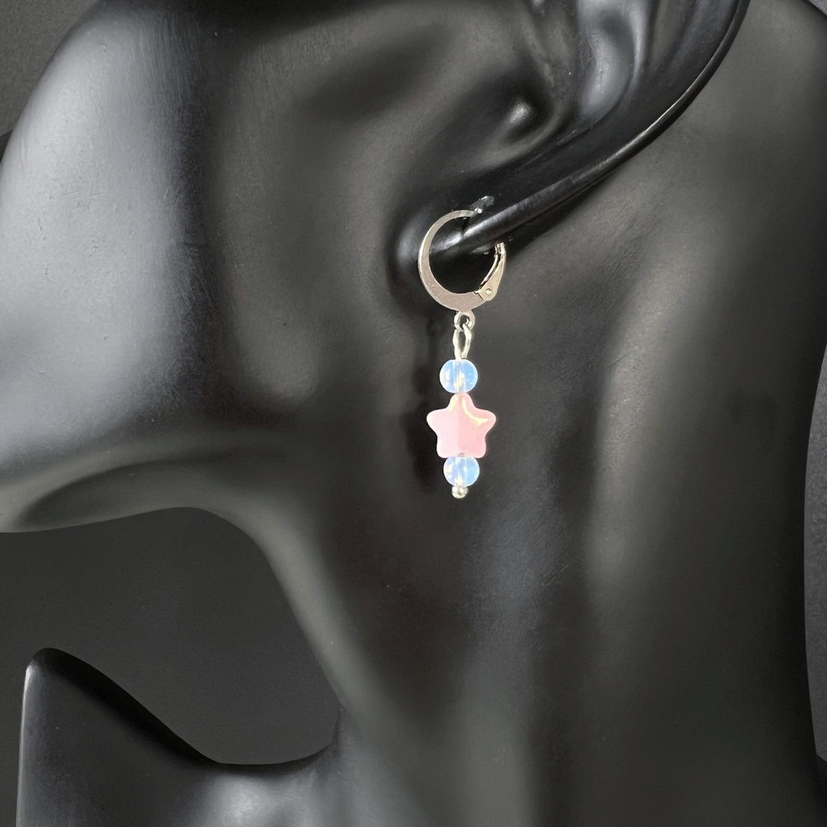 Pastel stars earrings, sweet and cute jewelry, opalite, acrylic, stainless steel Baguette Magick