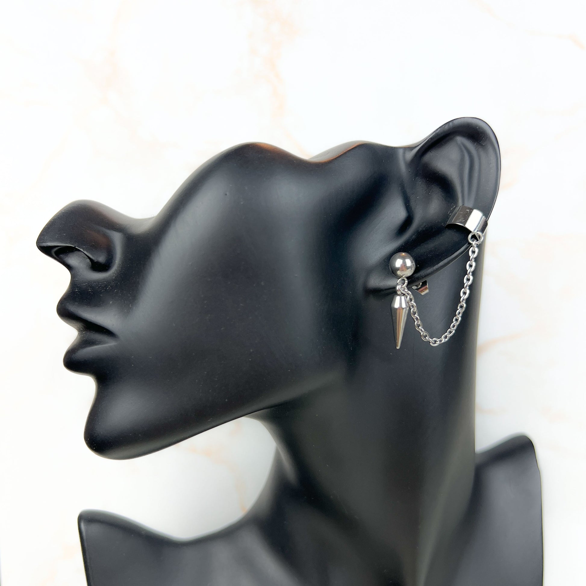 Spike, chain and cuff stud earring, mono or pair, stainless steel Baguette Magick