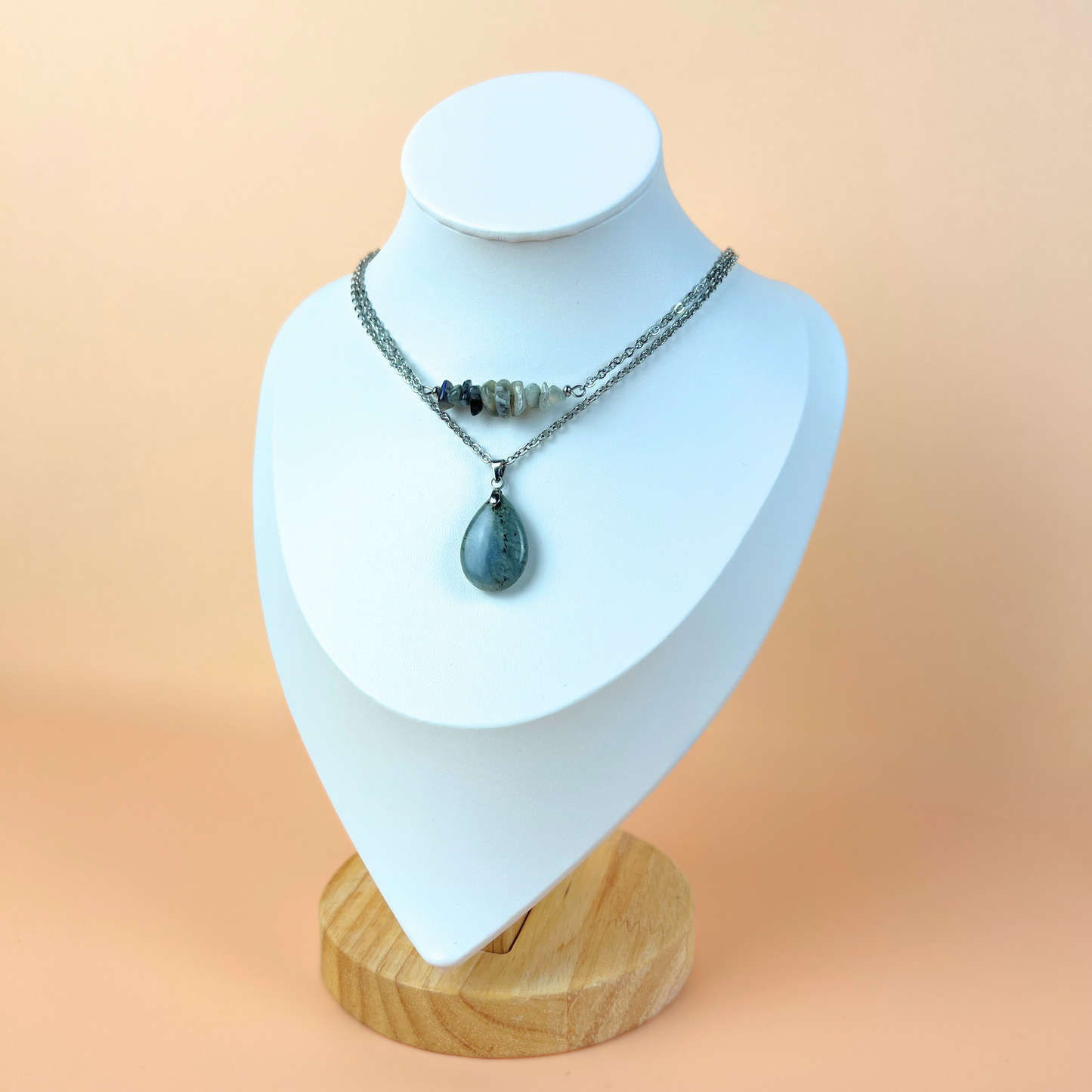 Set of two labradorite layered necklaces in stainless steel Baguette Magick