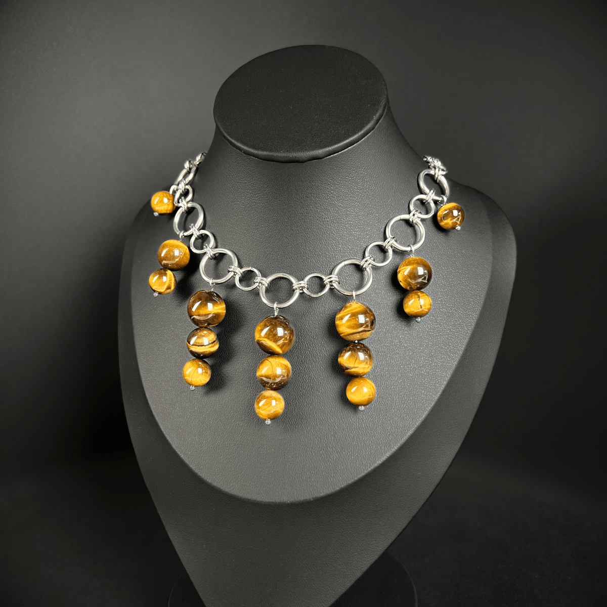 Tiger eye bubble necklace, chunky chain