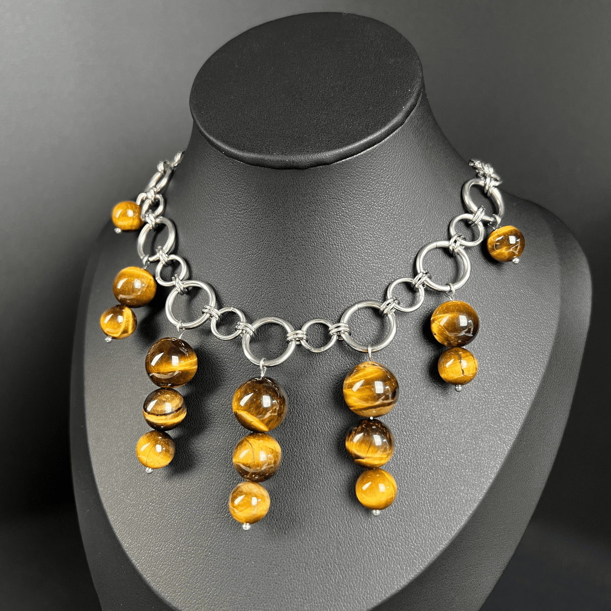 Tiger eye bubble necklace, chunky chain