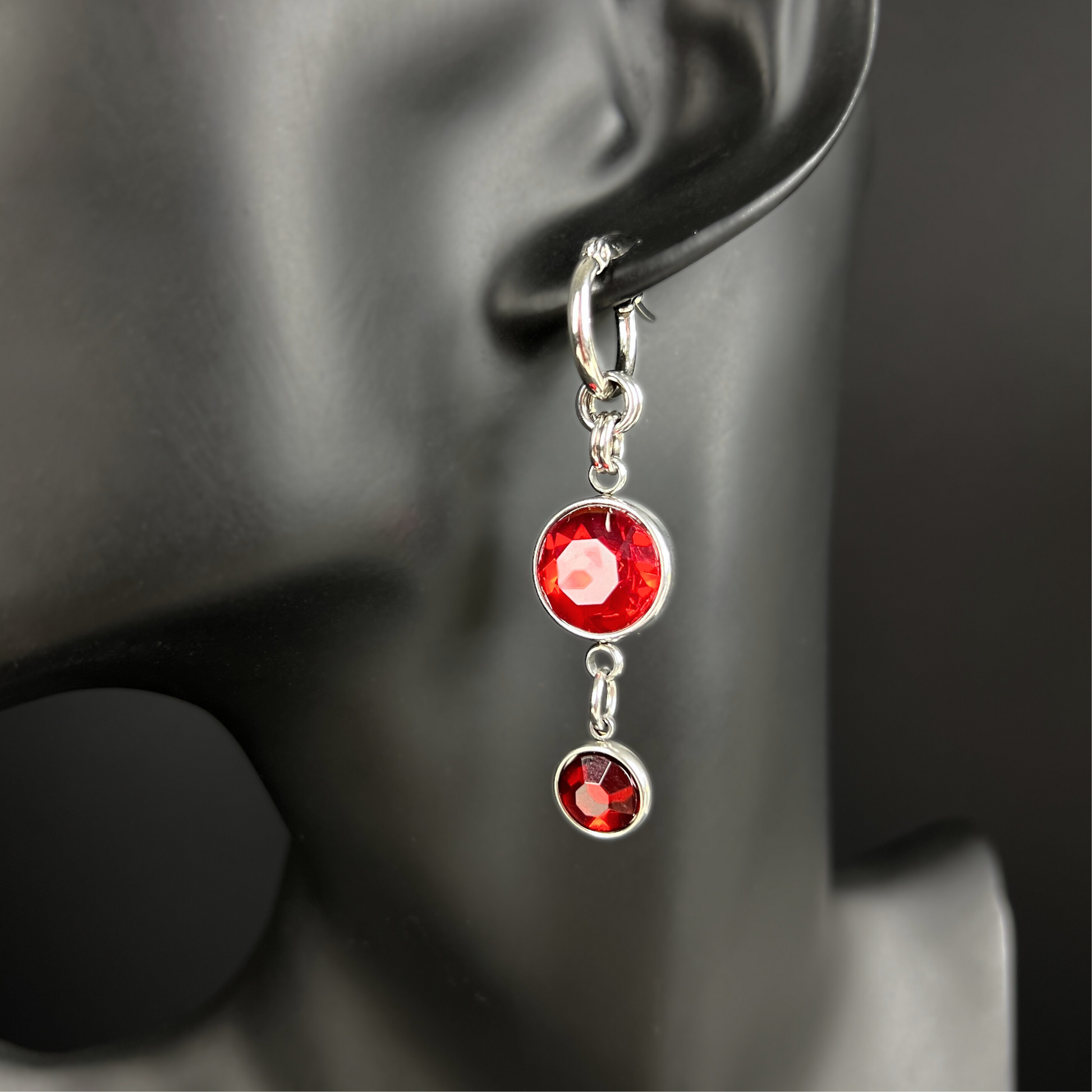 The Femme fatale earrings, rhinestones dangle and drop hoops, stainless steel Baguette Magick