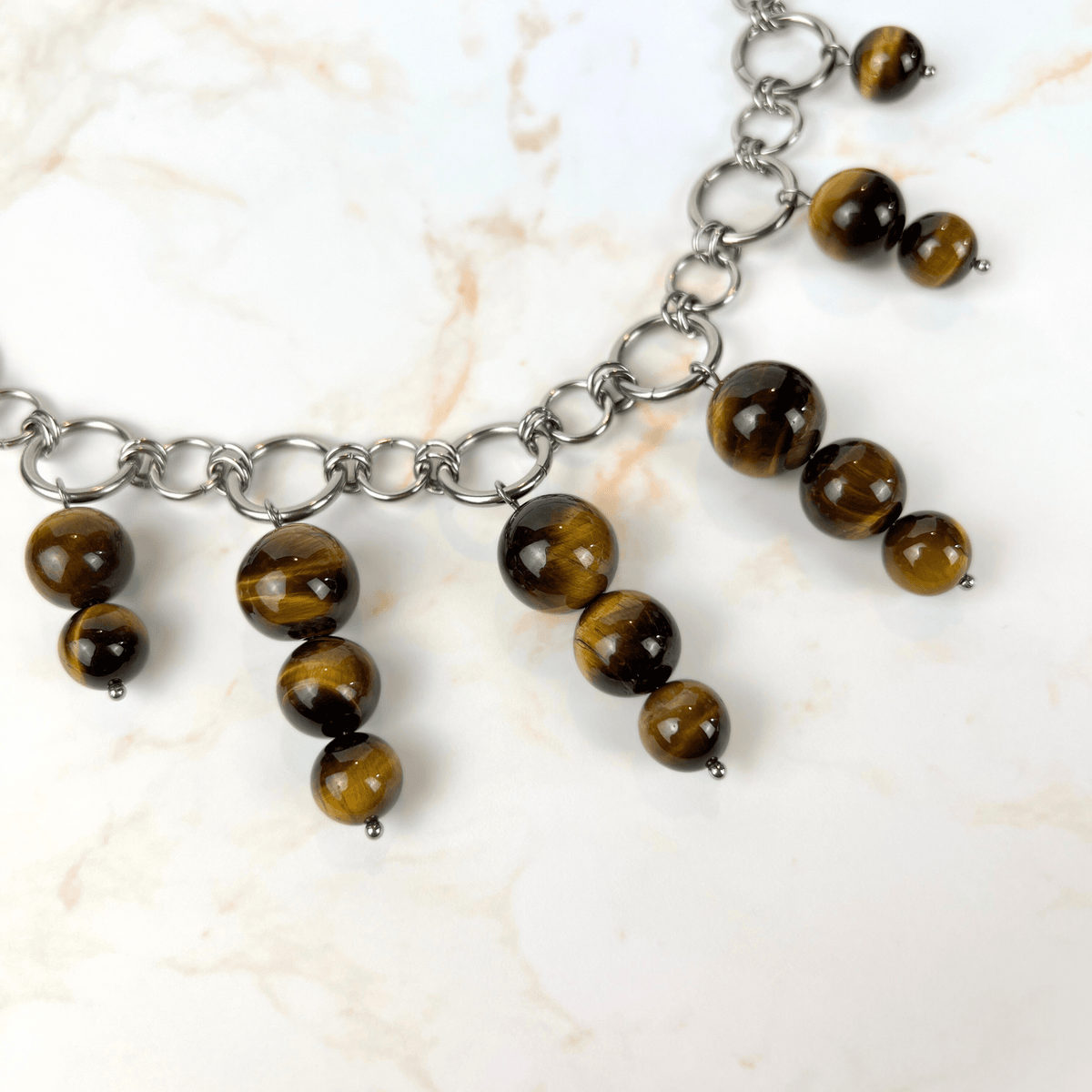 Tiger eye bubble necklace, chunky chain