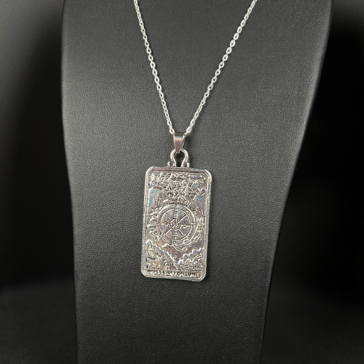 Wheel of fortune tarot arcana necklace with a reversible pendant Baguette Magick