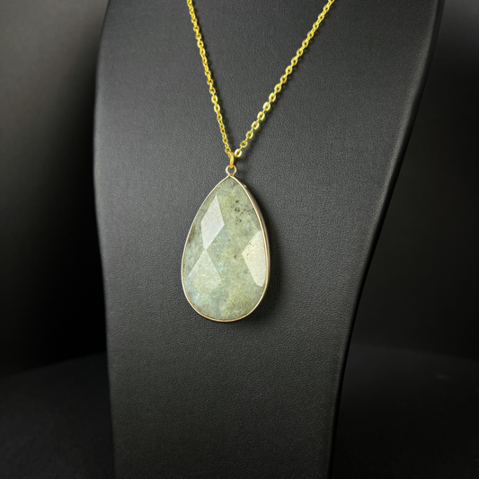 Labradorite necklace with a big faceted pendant golden tone Baguette Magick