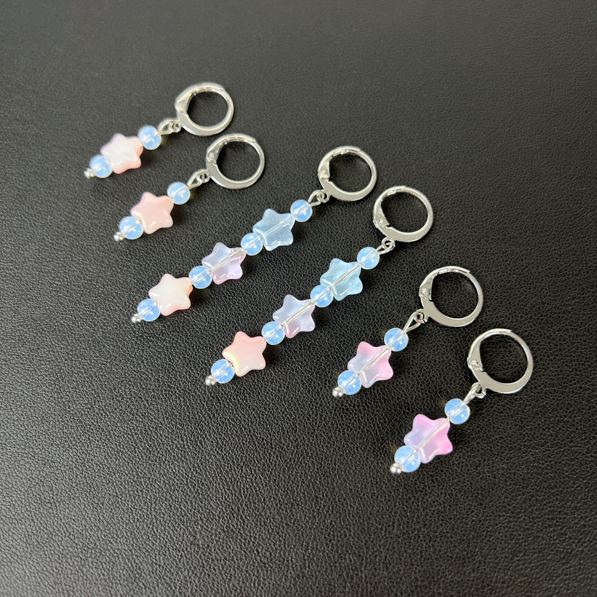 Pastel stars earrings, sweet and cute jewelry, opalite, acrylic, stainless steel Baguette Magick