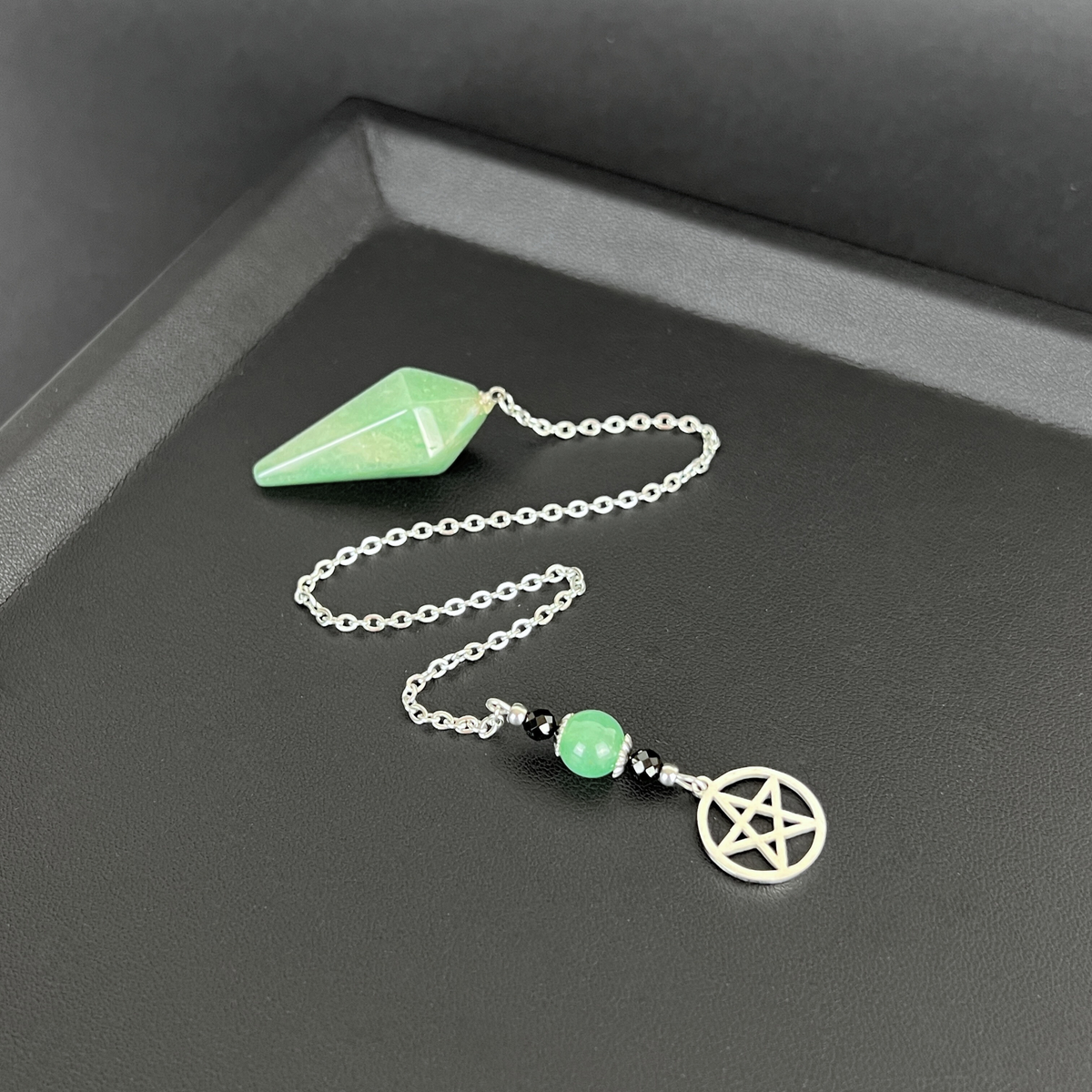 The witch pentacle pendulum, Aventurine, Onyx, stainless steel Baguette Magick