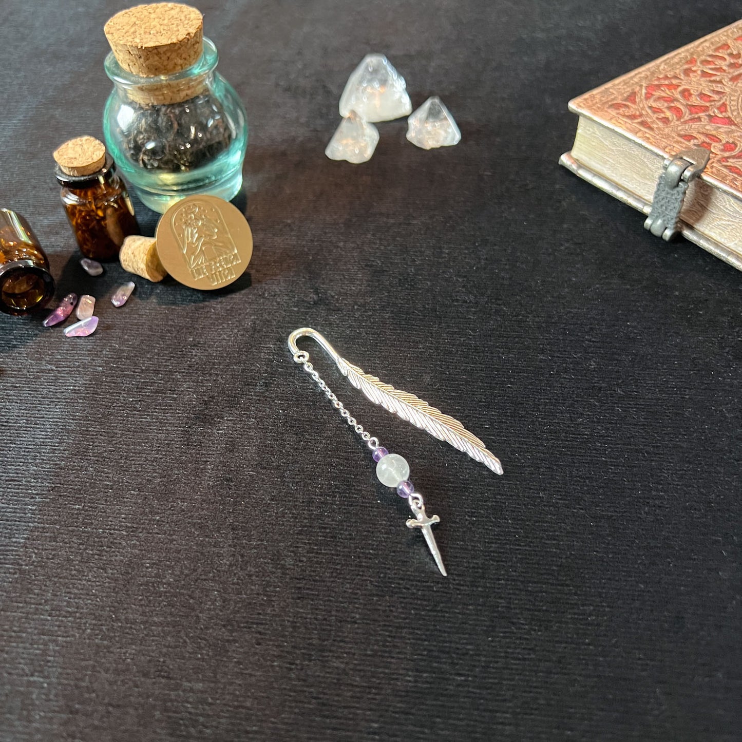 gemstone bookmark grimoire book of shadows journal lava rock aventurine 7 chakra quartz amethyst labradorite witch gift