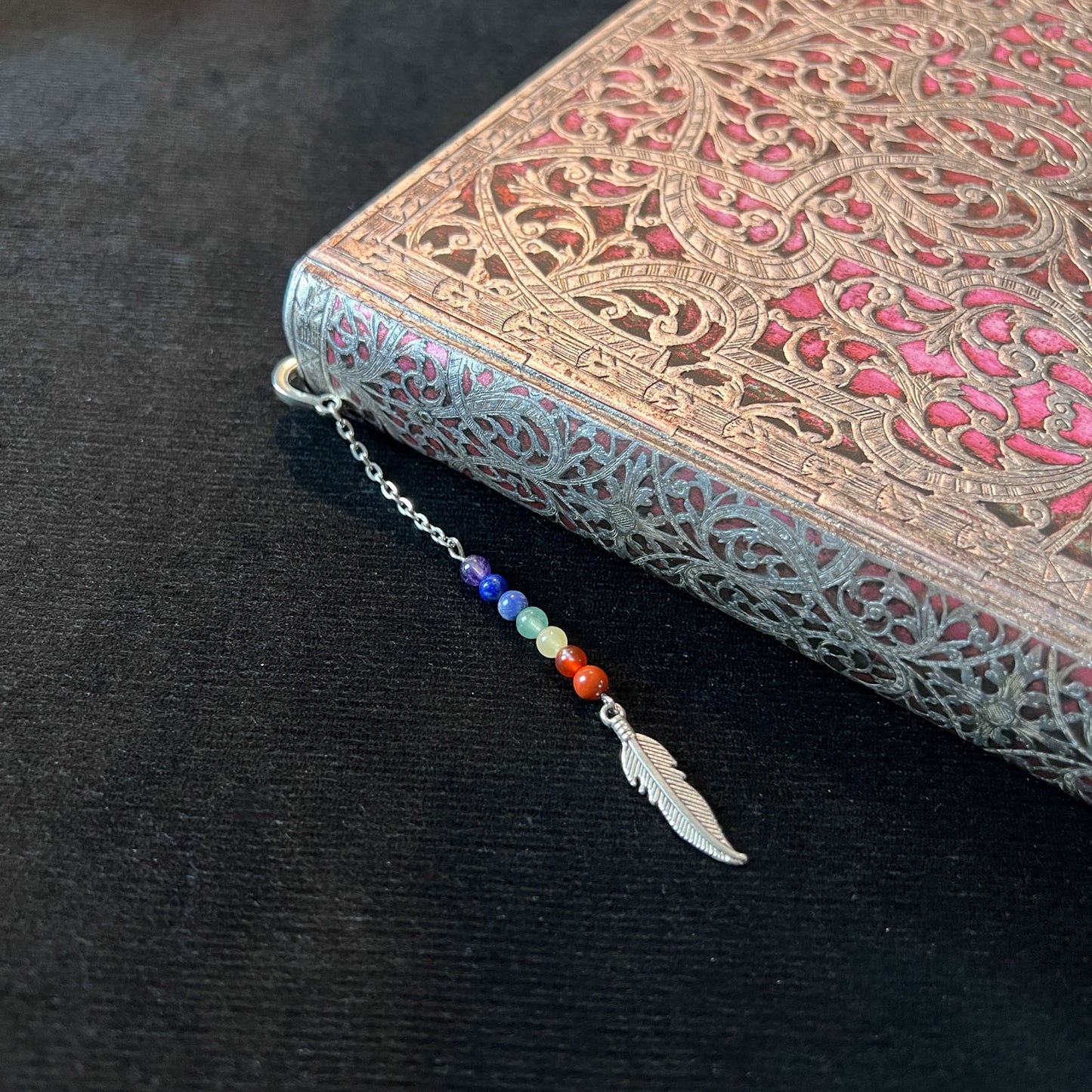 Small bookmark for your grimoire, book, journal, with gemstones and charms Baguette Magick