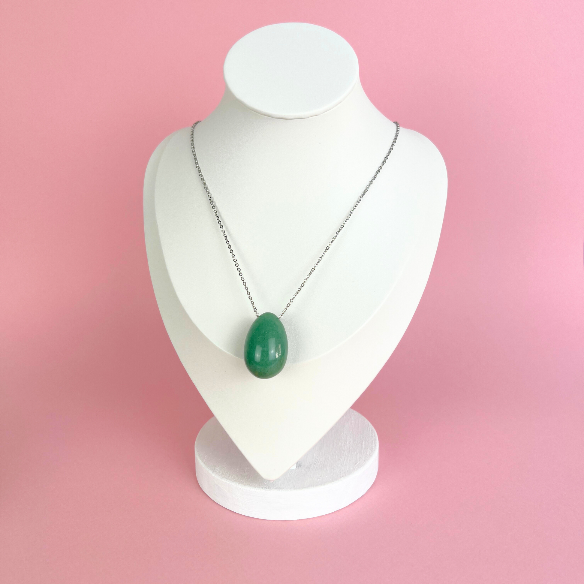 Aventurine gemstone egg and stainless steel necklace Baguette Magick