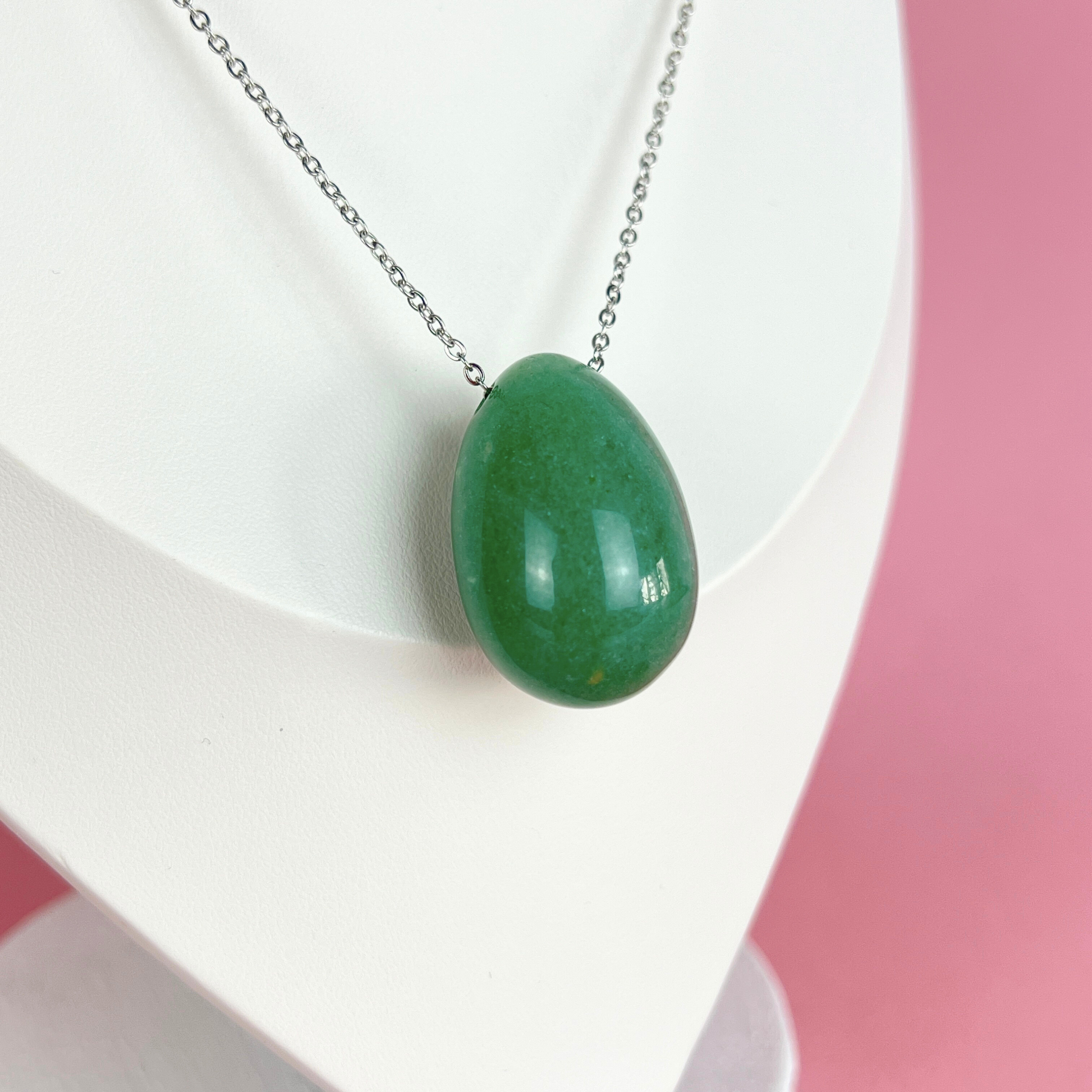 Aventurine gemstone egg and stainless steel necklace Baguette Magick