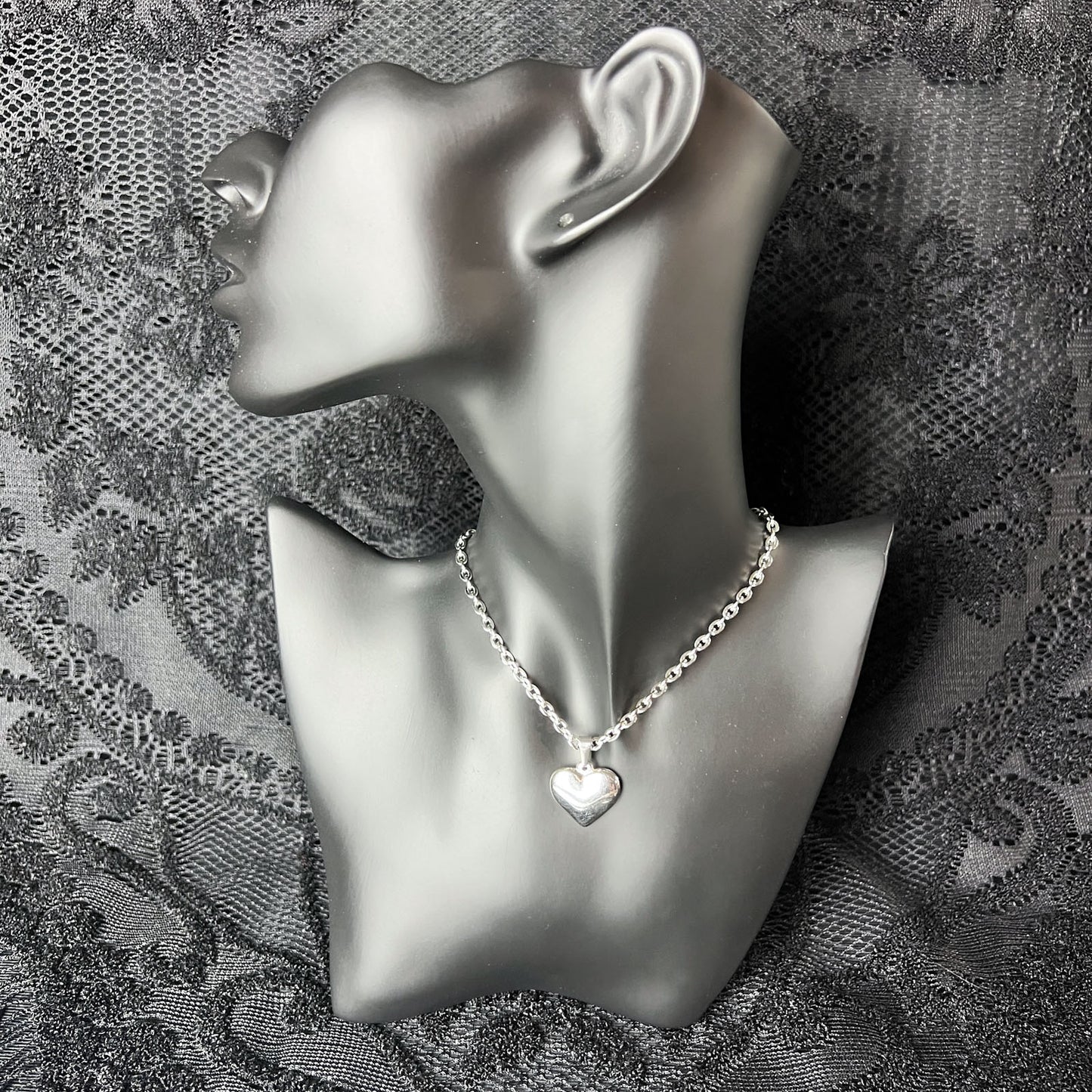 puffy heart stainless steel gothic necklace for her girlfriend wife gift friendship pendant