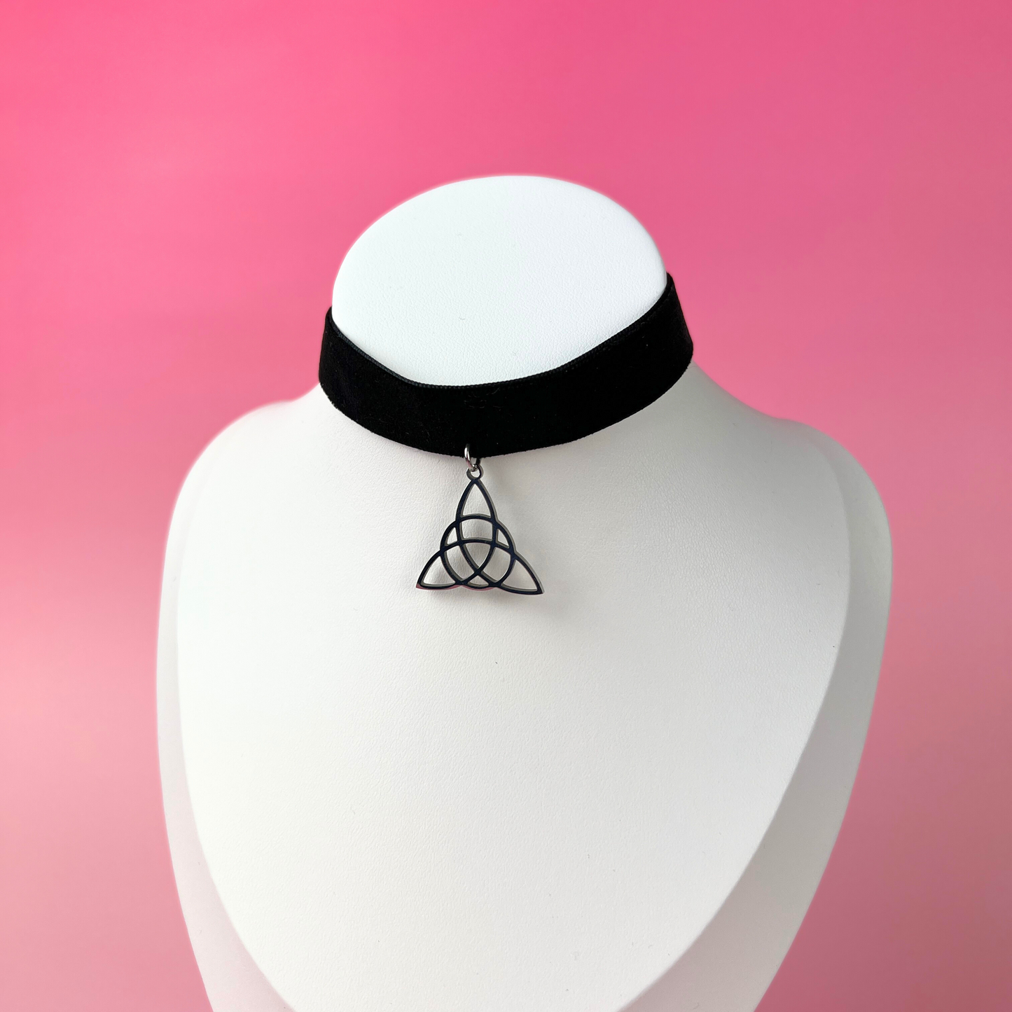 Black velvet and Triquetra Victorian Gothic choker, stainless steel Baguette Magick