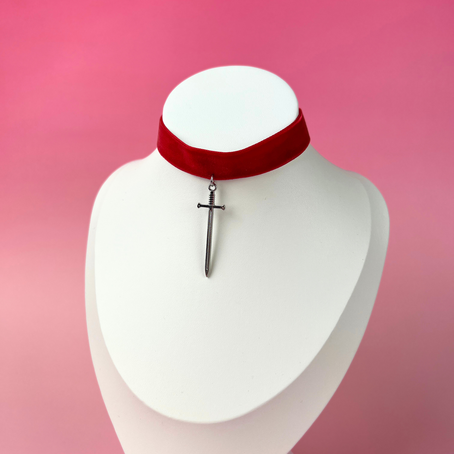 Red velvet Sword medieval fantasy gothic choker, stainless steel Baguette Magick