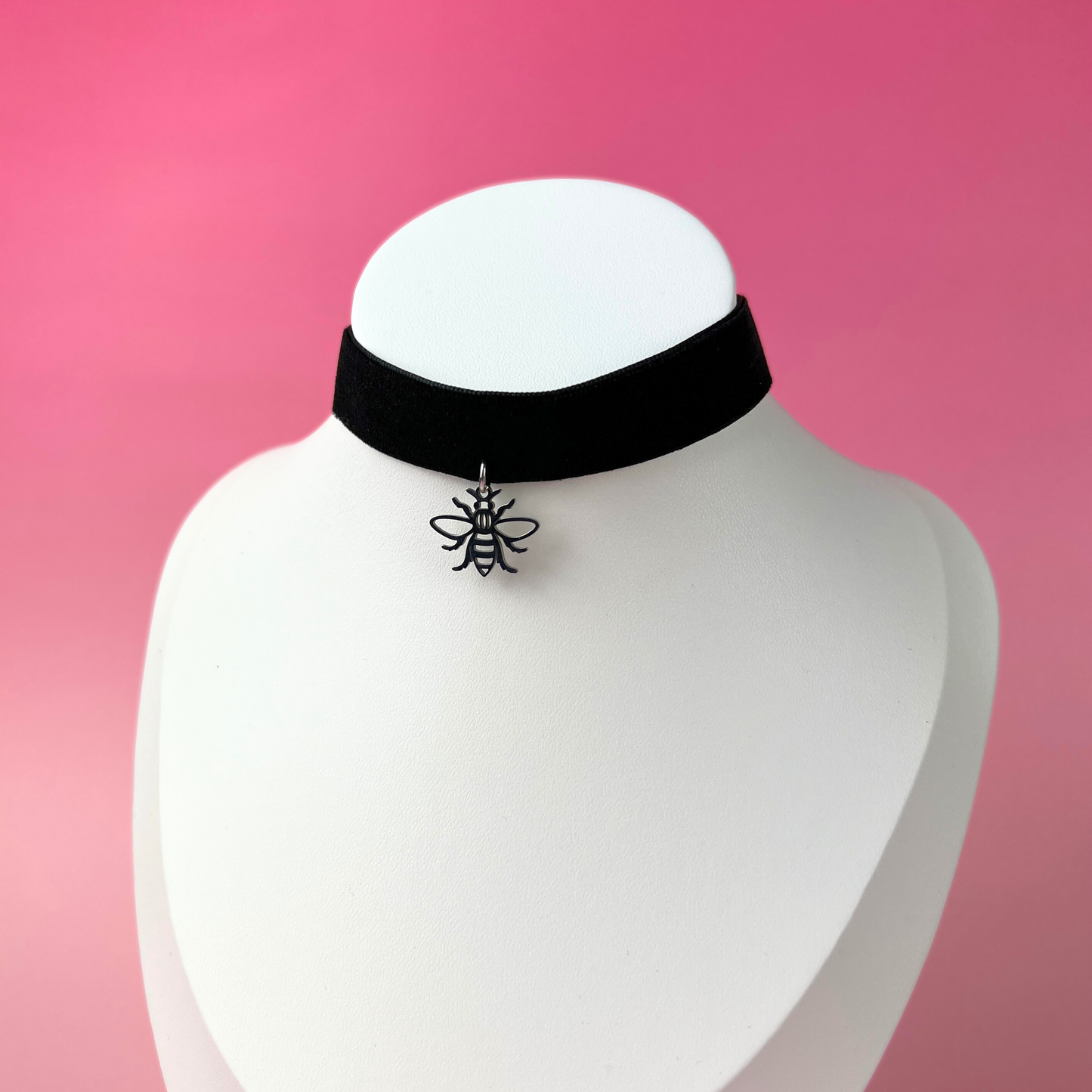 Black velvet bee baroque choker, stainless steel Baguette Magick