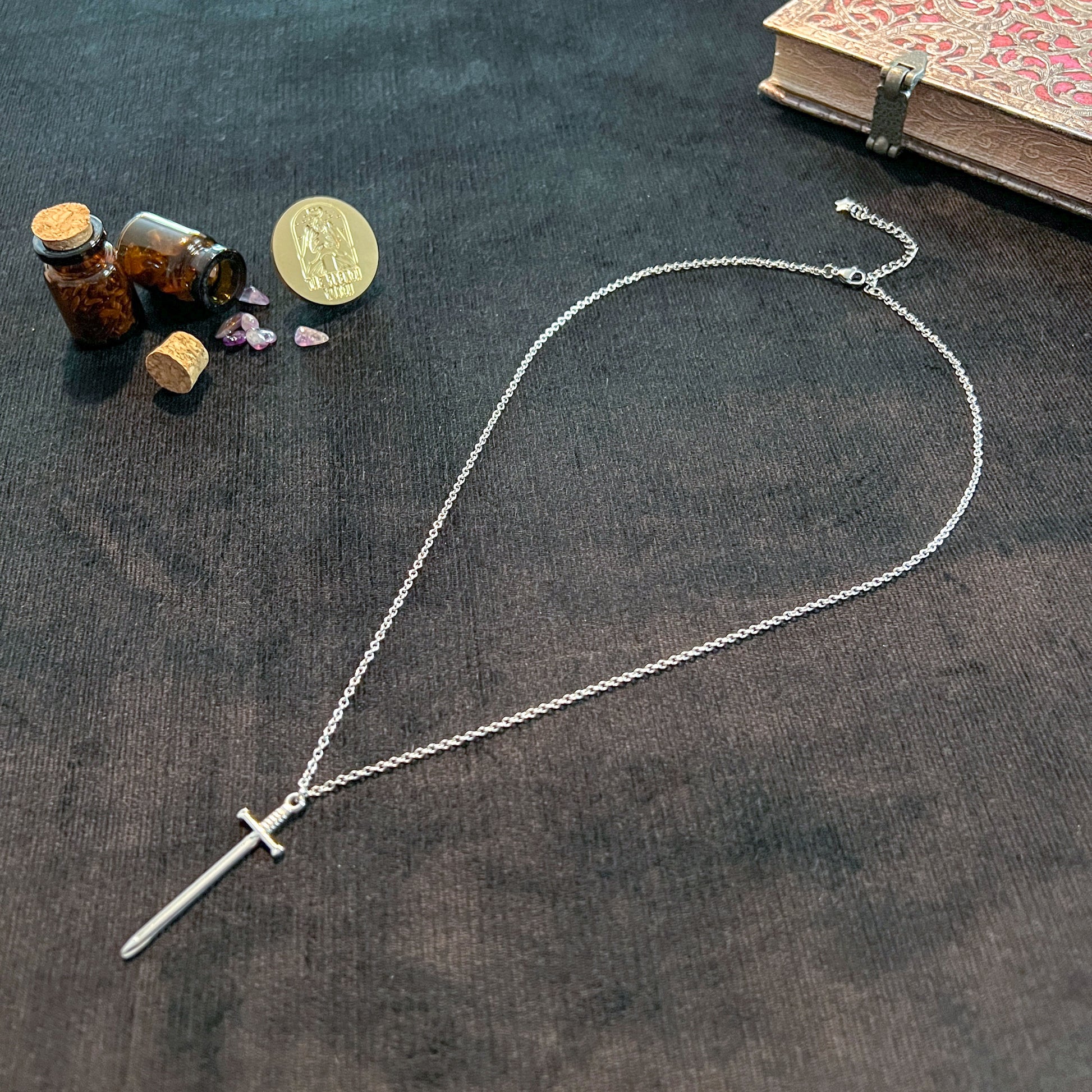 Sword fantasy necklace, stainless steel Baguette Magick
