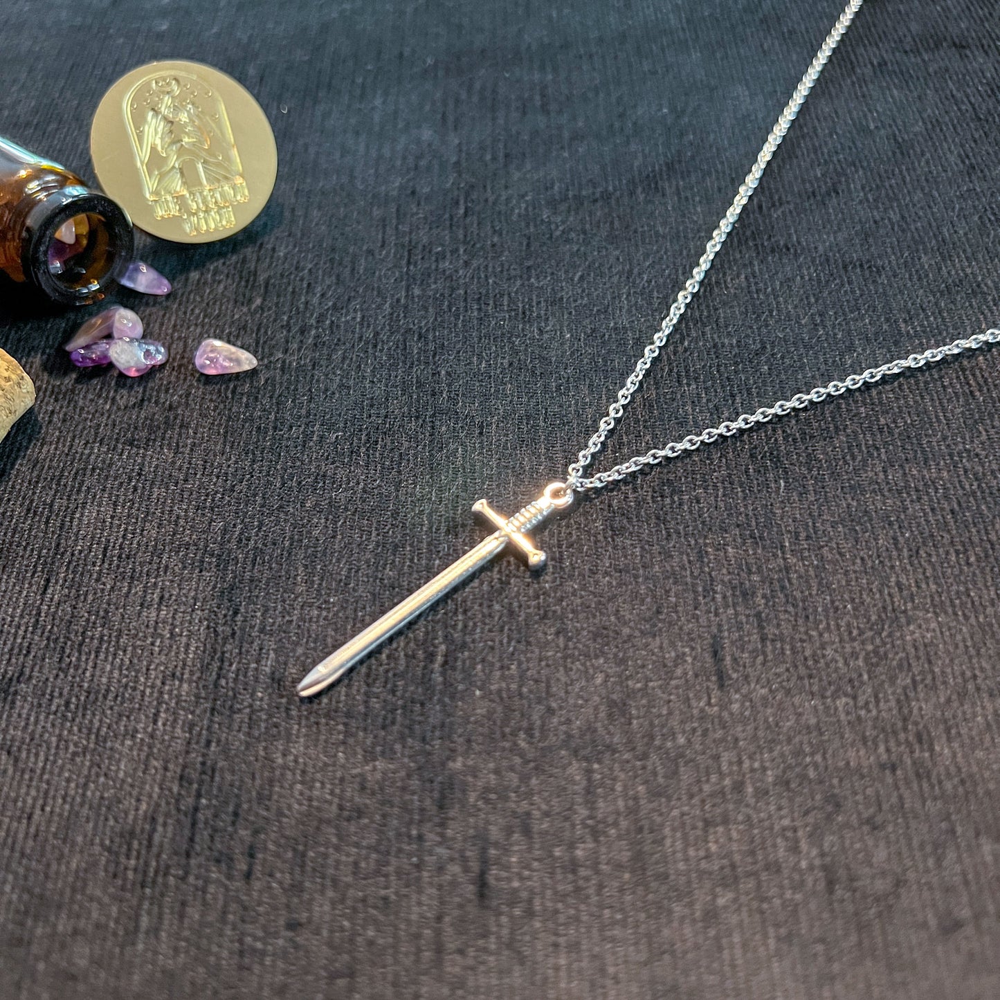 Sword fantasy necklace, stainless steel Baguette Magick