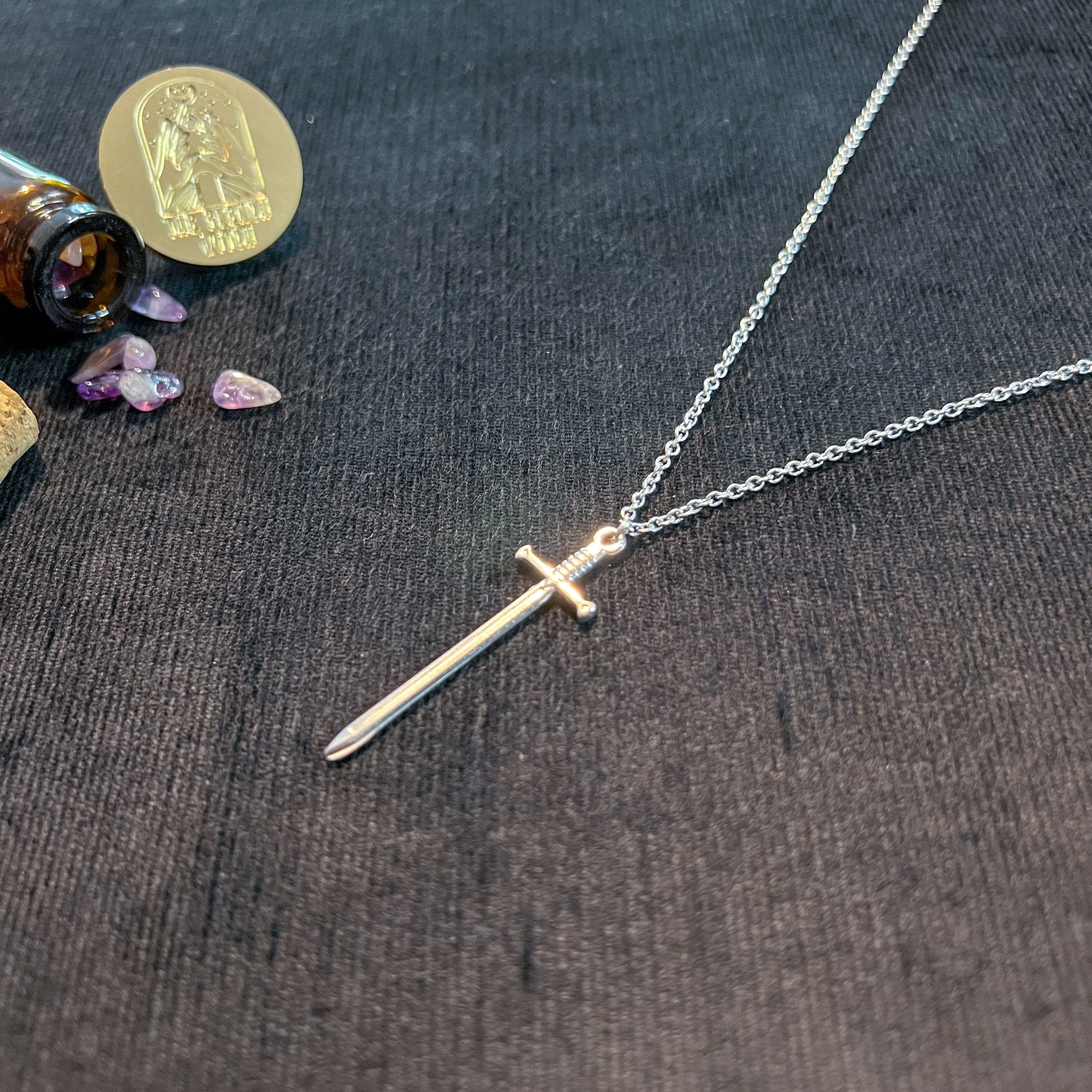 Sword fantasy necklace, stainless steel Baguette Magick