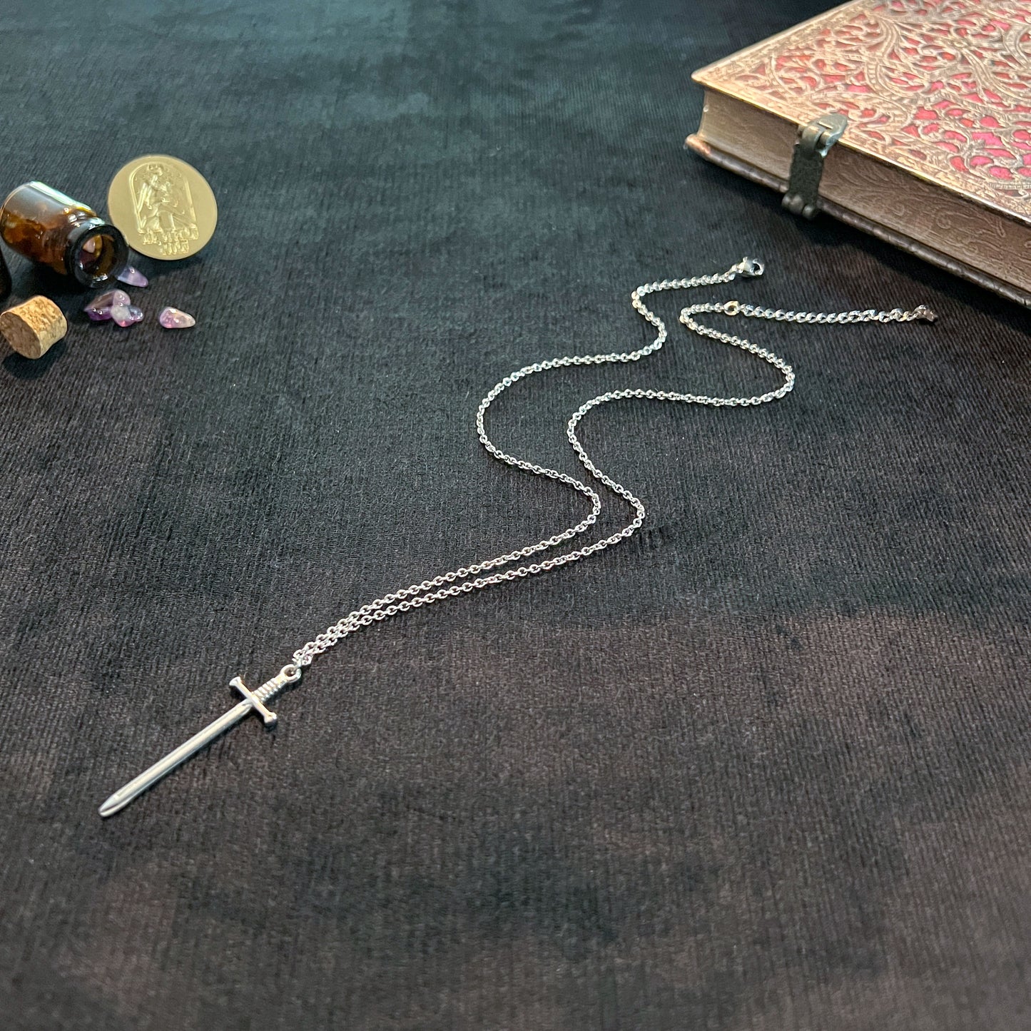 Sword fantasy necklace, stainless steel Baguette Magick
