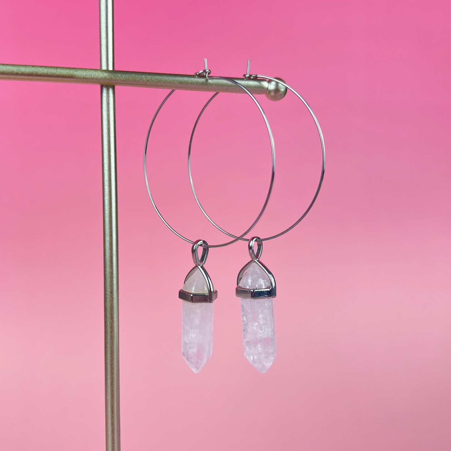 Quartz hoop earrings boho and witchy jewelry Baguette Magick