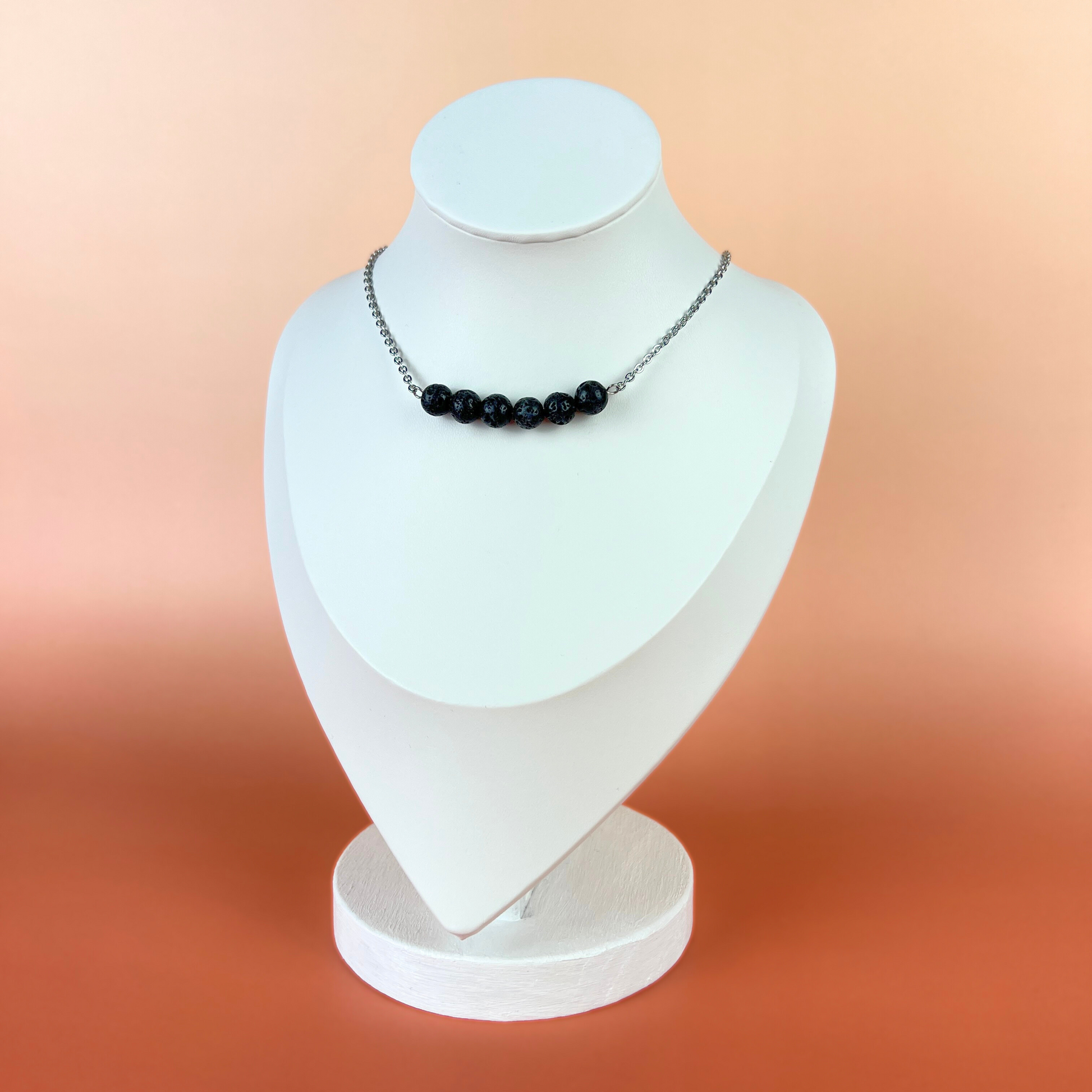 Black lava rock beaded necklace for aromatherapy, stainless steel choker Baguette Magick
