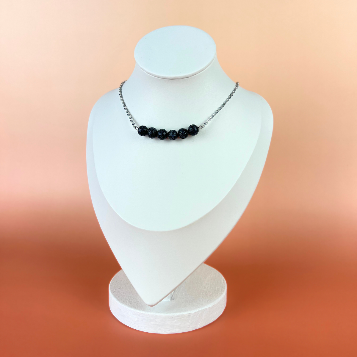 Black lava rock beaded necklace for aromatherapy, stainless steel choker Baguette Magick