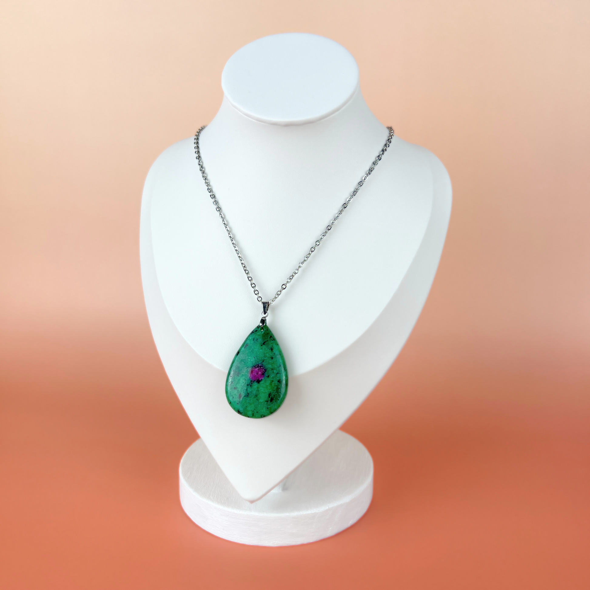 Ruby in Zoisite Anyolite stainless steel pendant necklace Baguette Magick