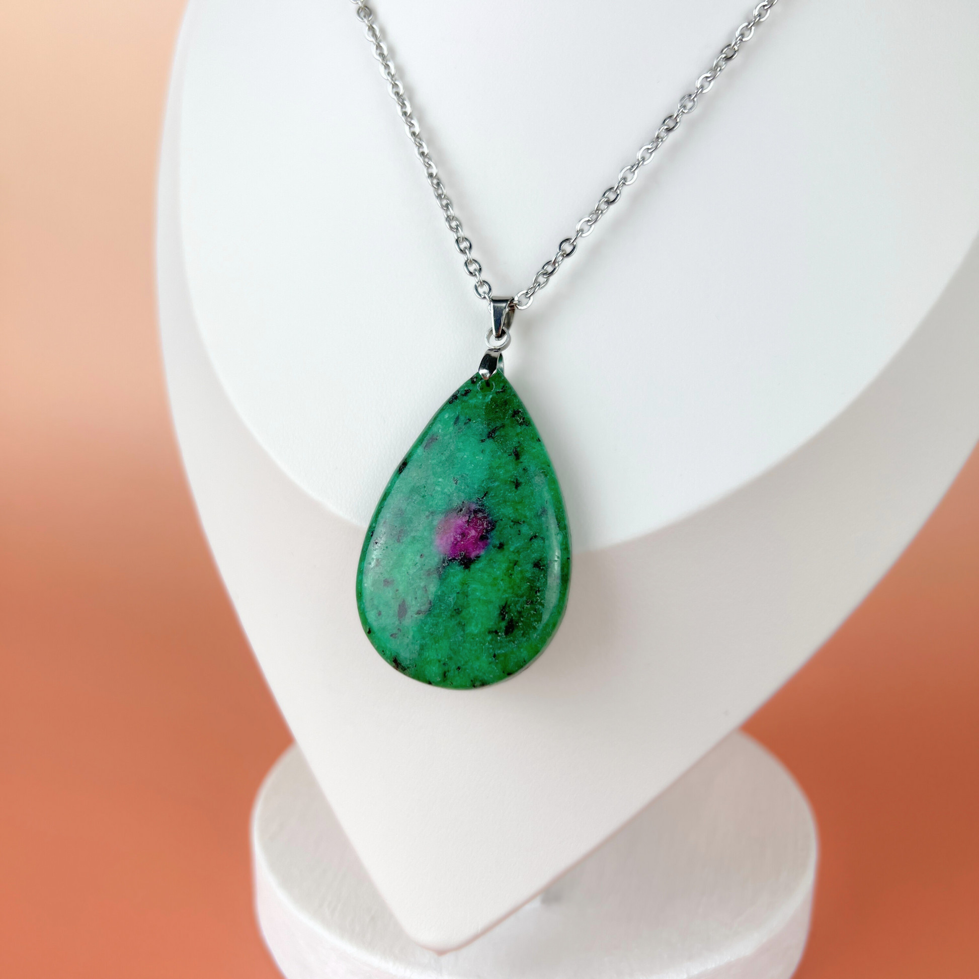 Ruby in Zoisite Anyolite stainless steel pendant necklace Baguette Magick