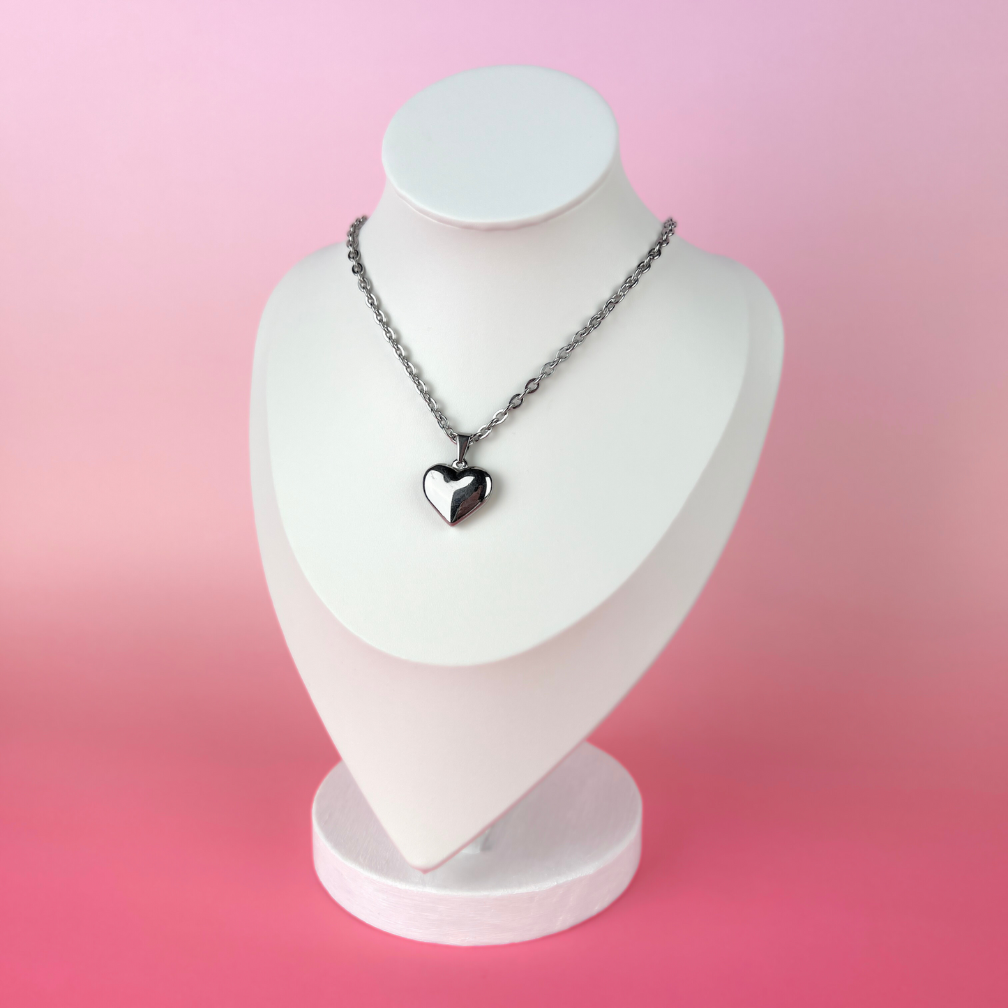 Puffy heart stainless steel gothic necklace Baguette Magick