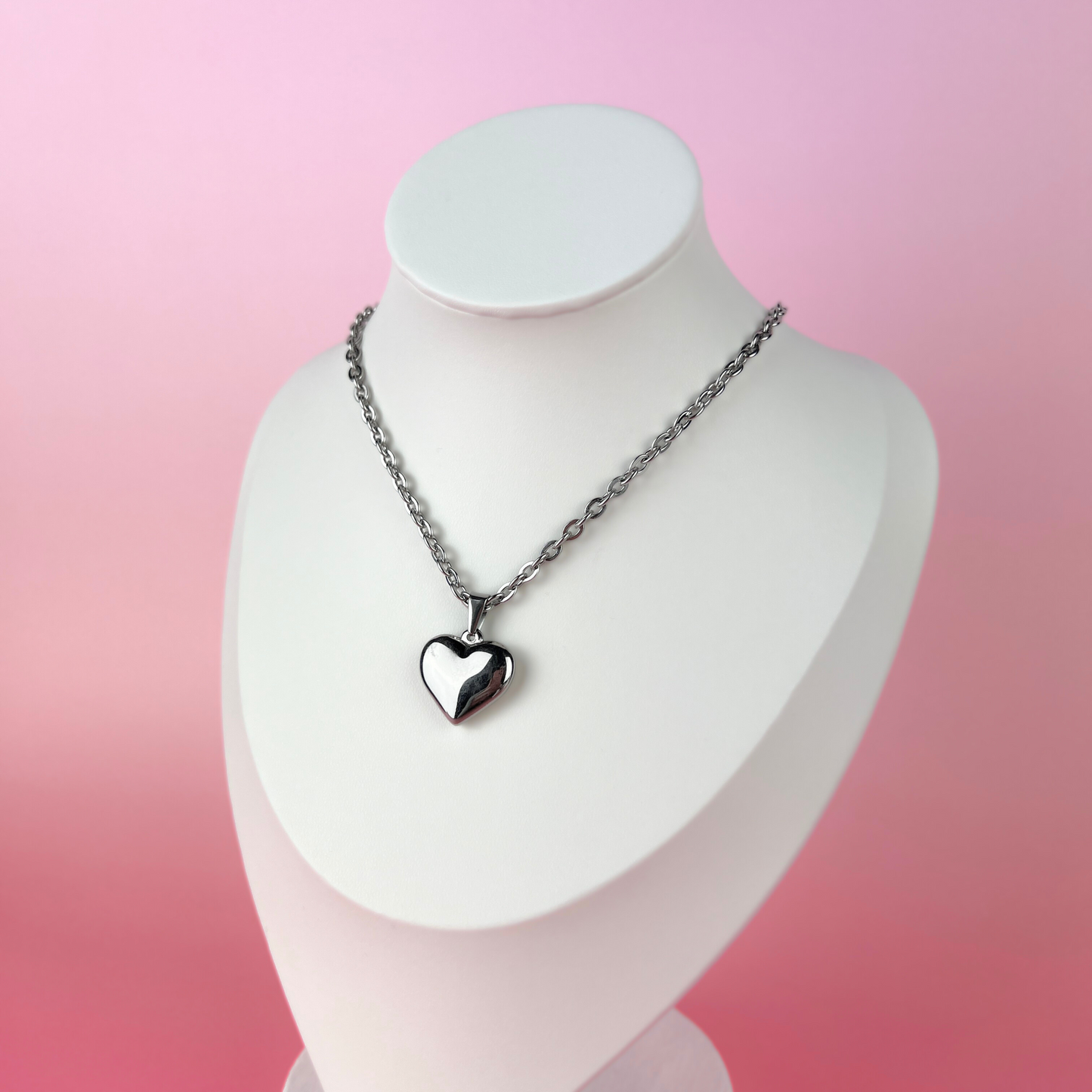 Puffy heart stainless steel gothic necklace Baguette Magick