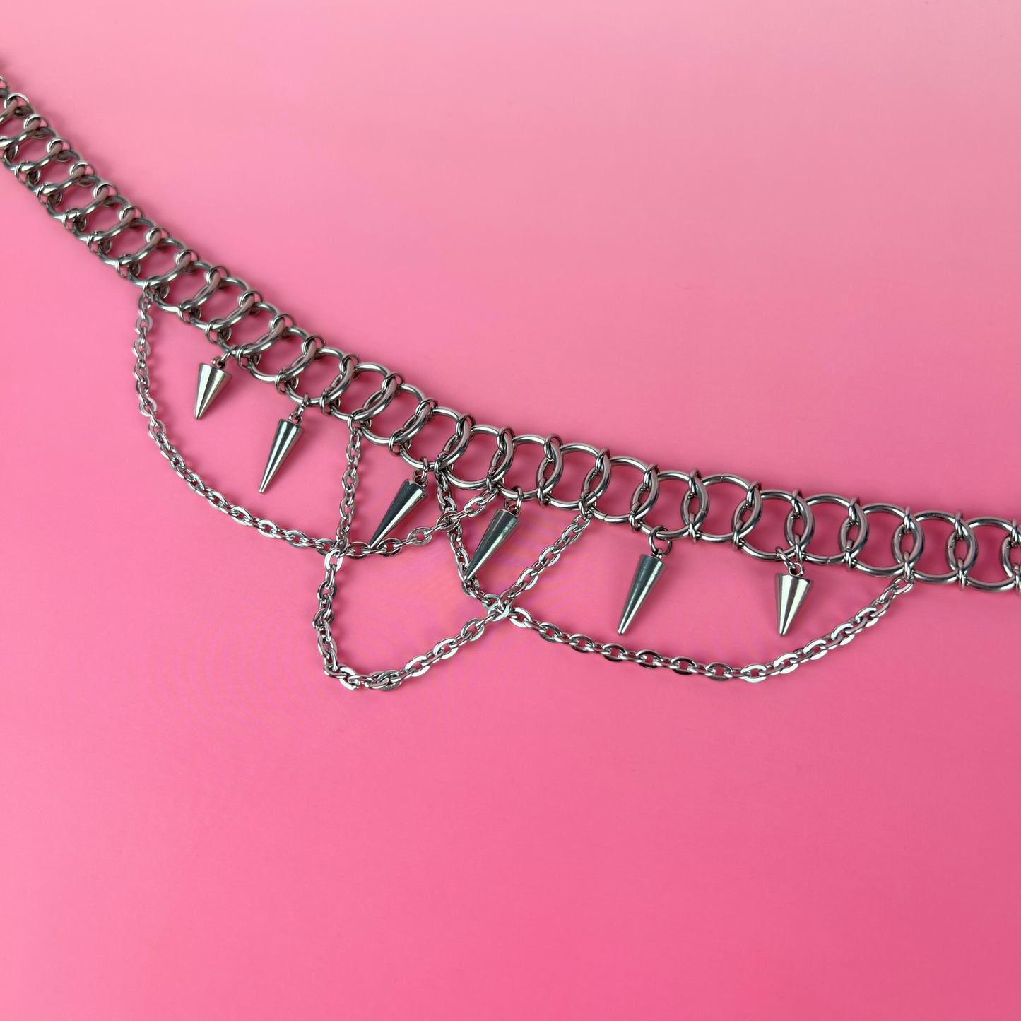 Centipede gothic chainmail choker, spikes and chains, stainless steel Baguette Magick