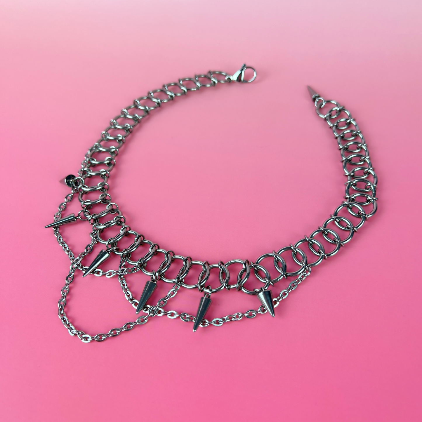 Centipede gothic chainmail choker, spikes and chains, stainless steel Baguette Magick