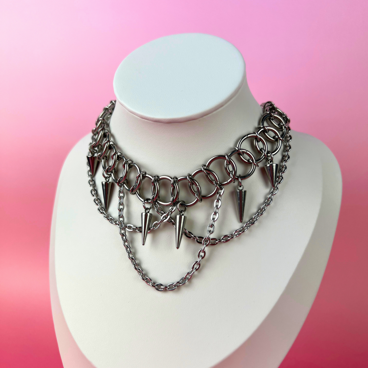 Centipede gothic chainmail choker, spikes and chains, stainless steel Baguette Magick