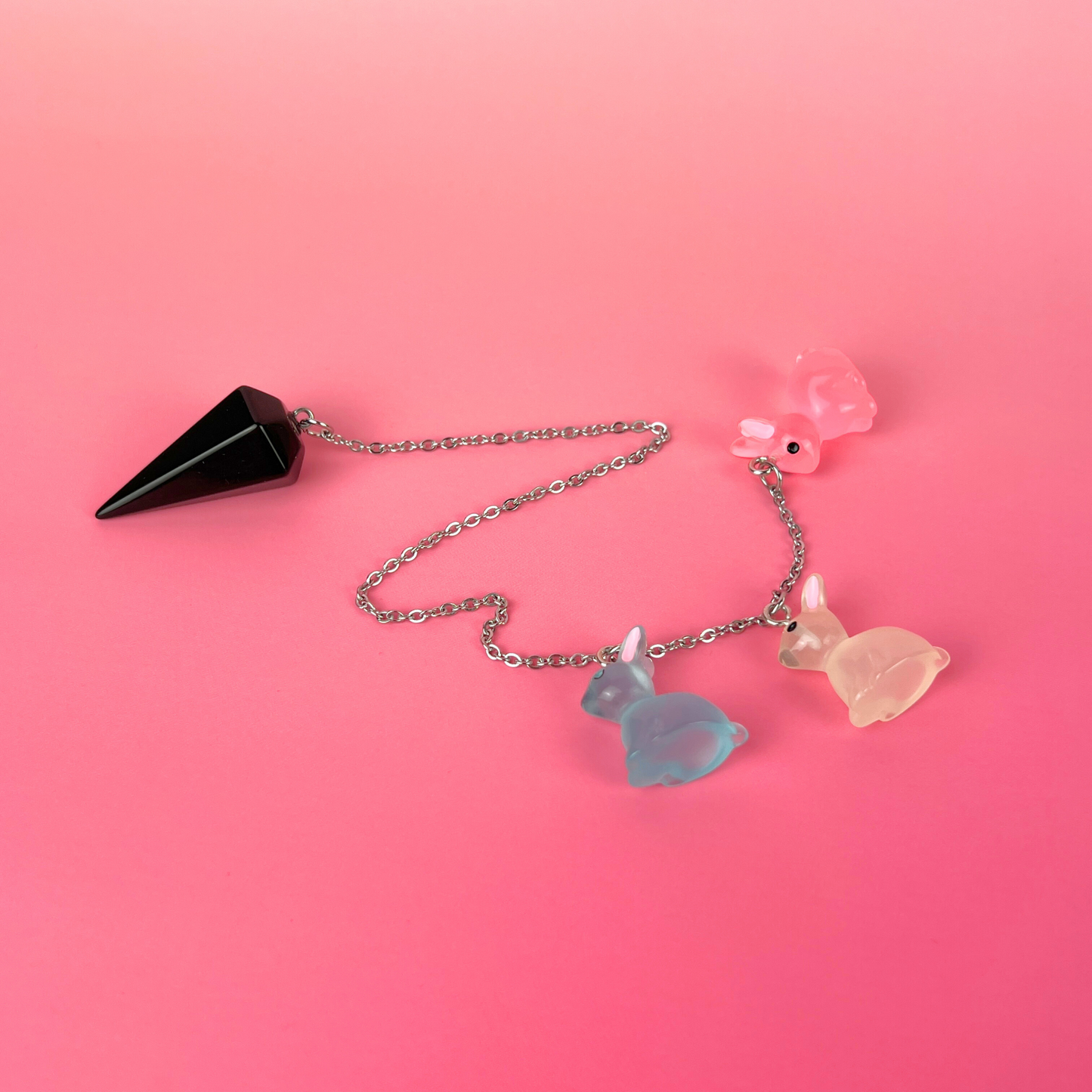 Easter bunnies obsidian pendulum, stainless steel Baguette Magick