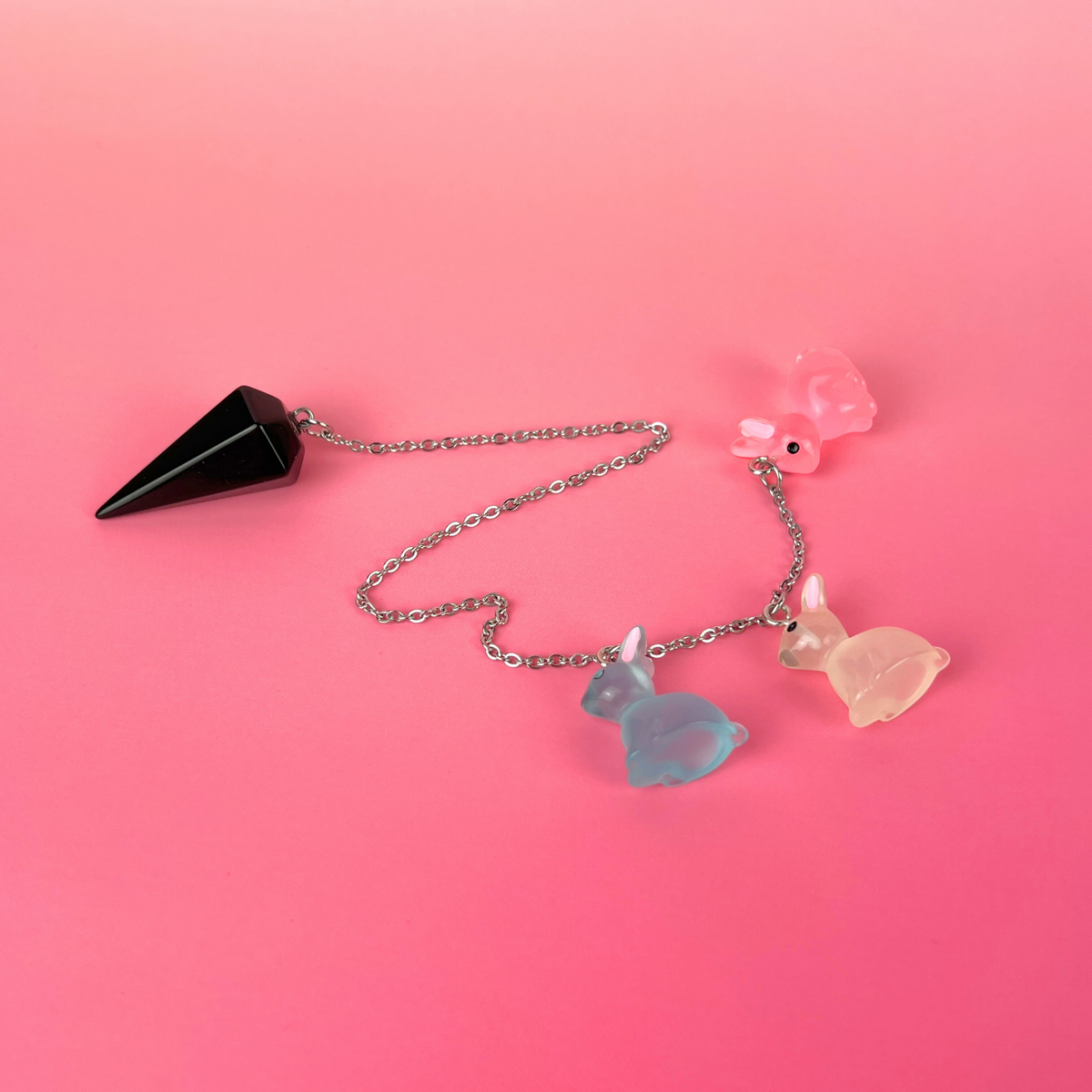 Easter bunnies obsidian pendulum, stainless steel Baguette Magick