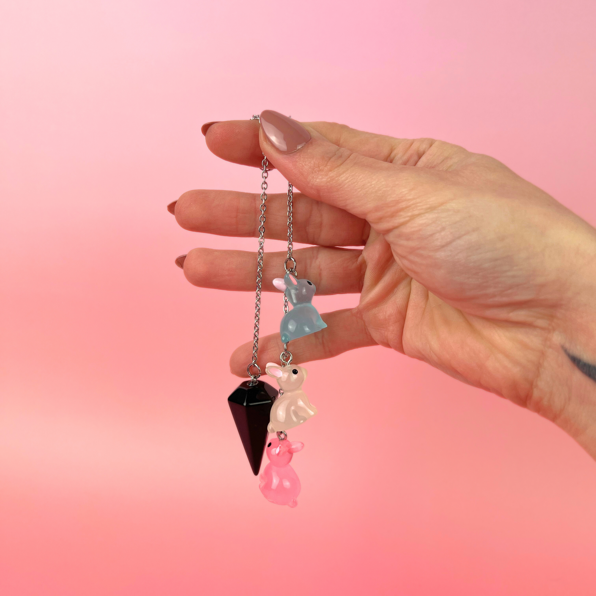 Easter bunnies obsidian pendulum, stainless steel Baguette Magick