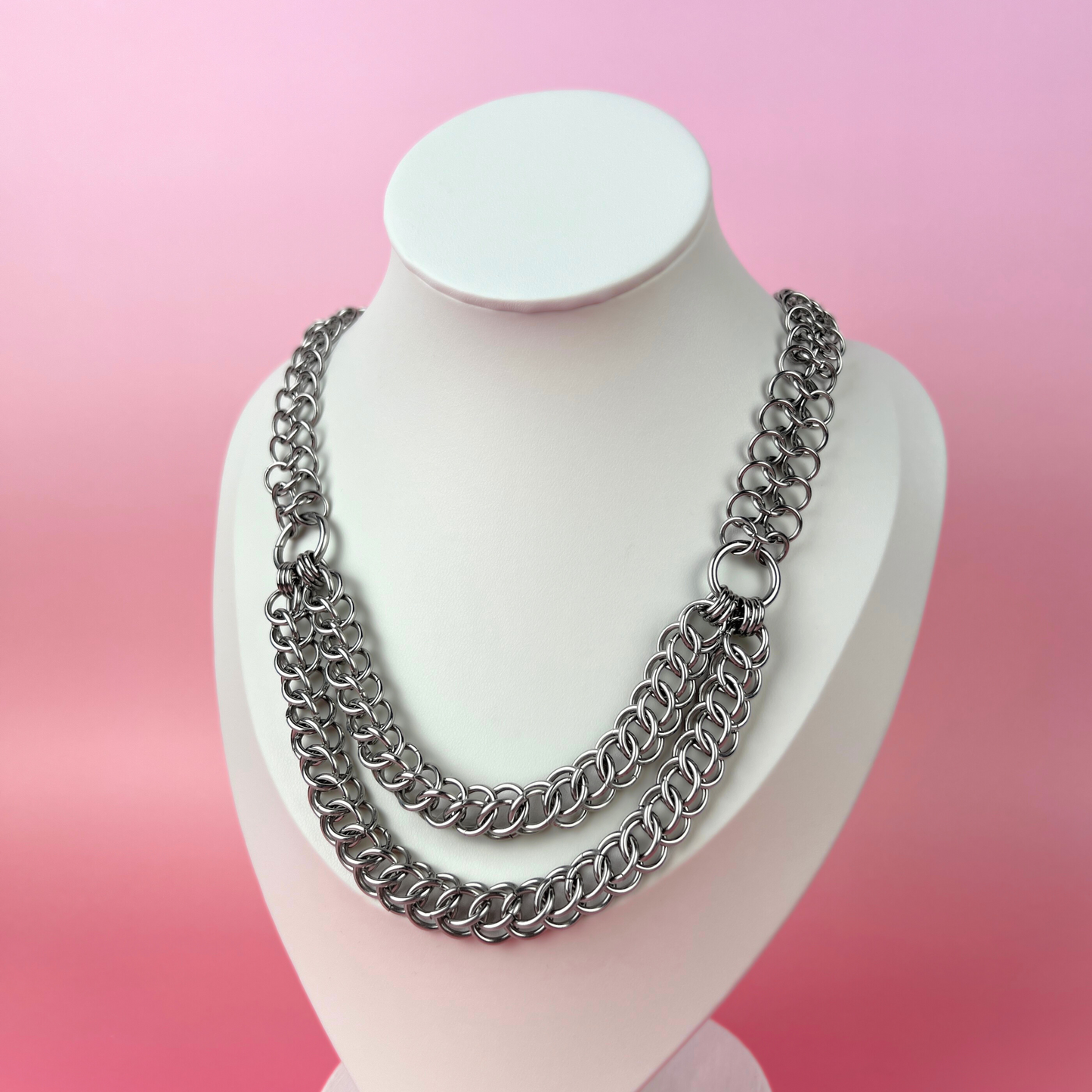 Double row chainmail necklace, half Persian and European, stainless steel Baguette Magick