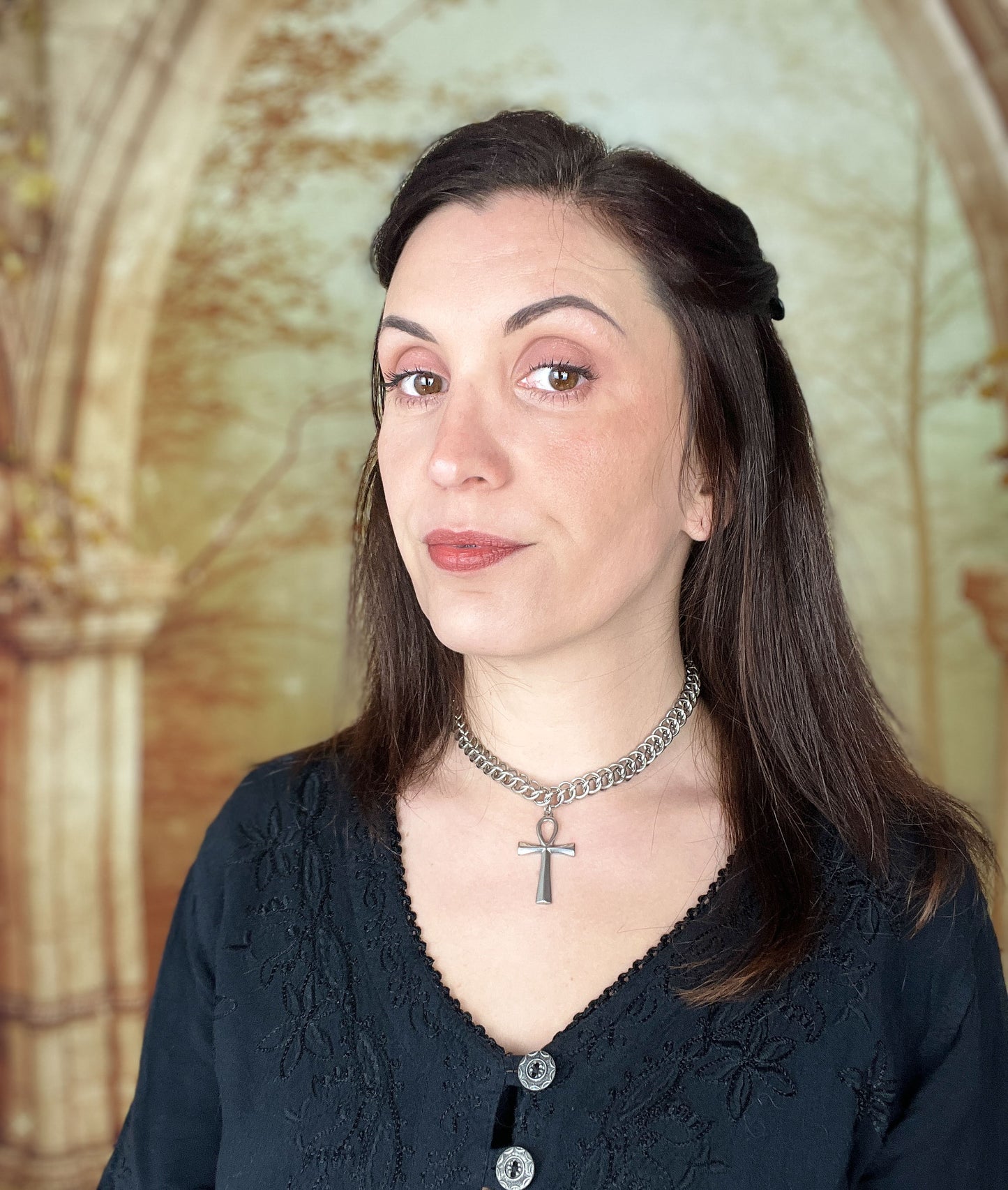 Half Persian chainmail choker with an Ankh pendant, Egyptian cross, stainless steel necklace Baguette Magick
