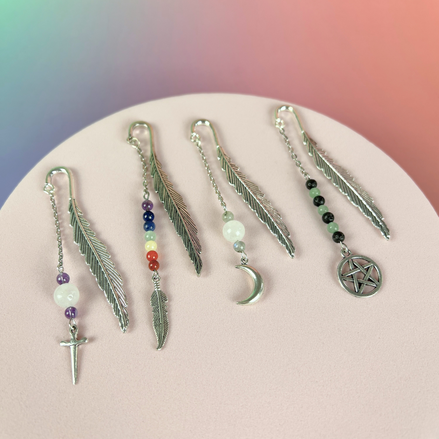 Small bookmark for your grimoire, book, journal, with gemstones and charms Baguette Magick