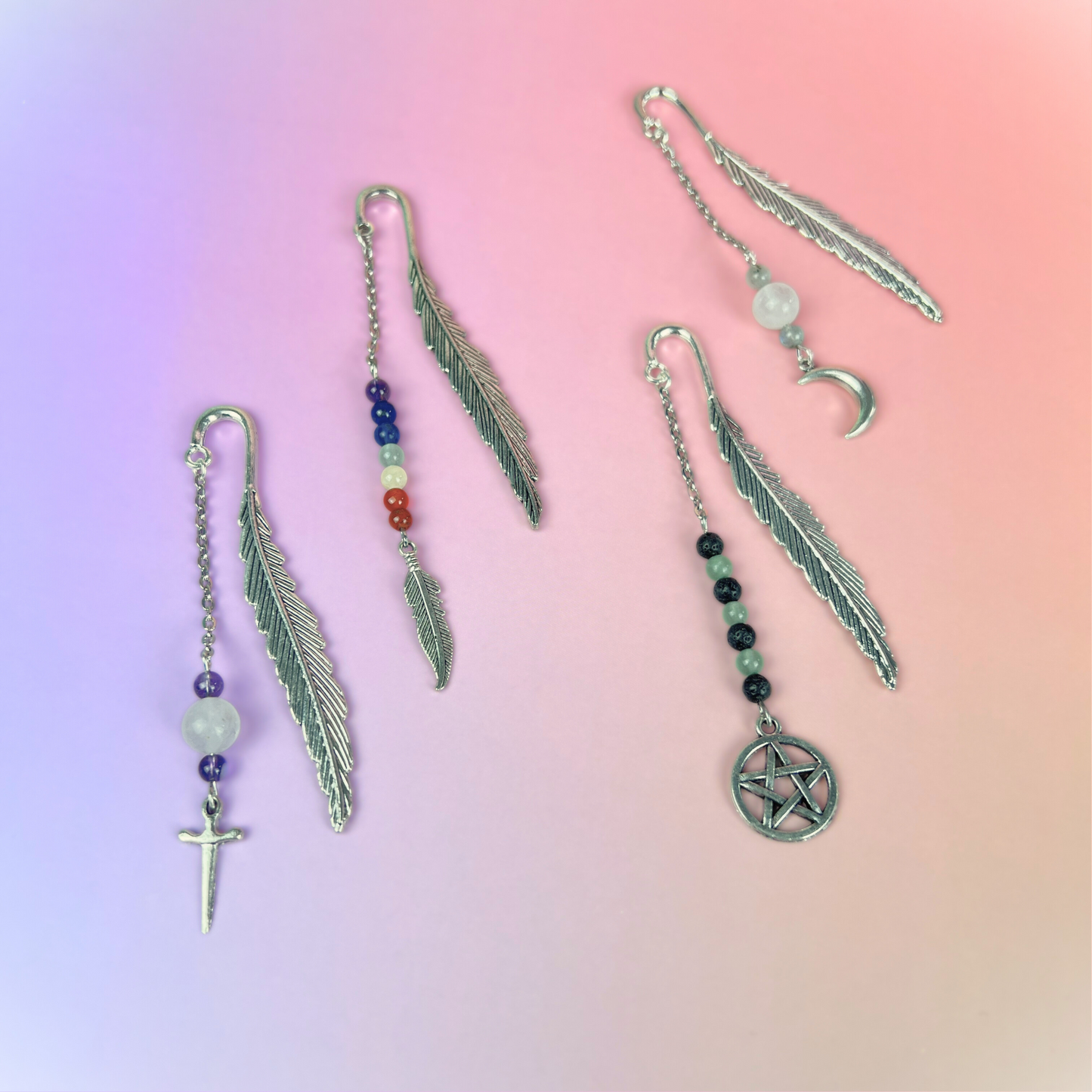 Small bookmark for your grimoire, book, journal, with gemstones and charms Baguette Magick