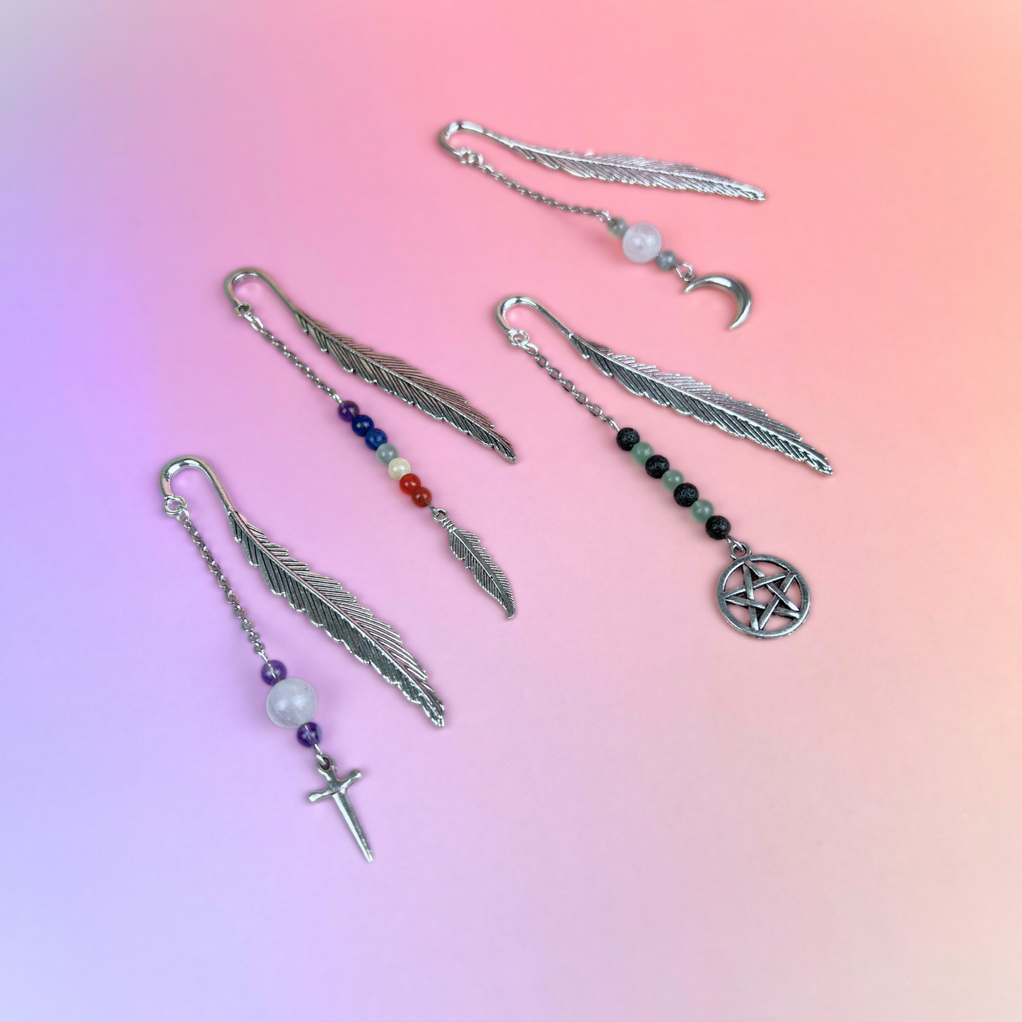 Small bookmark for your grimoire, book, journal, with gemstones and charms Baguette Magick